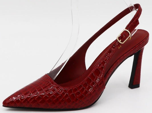 Crimson Crocodile Slingback Heels