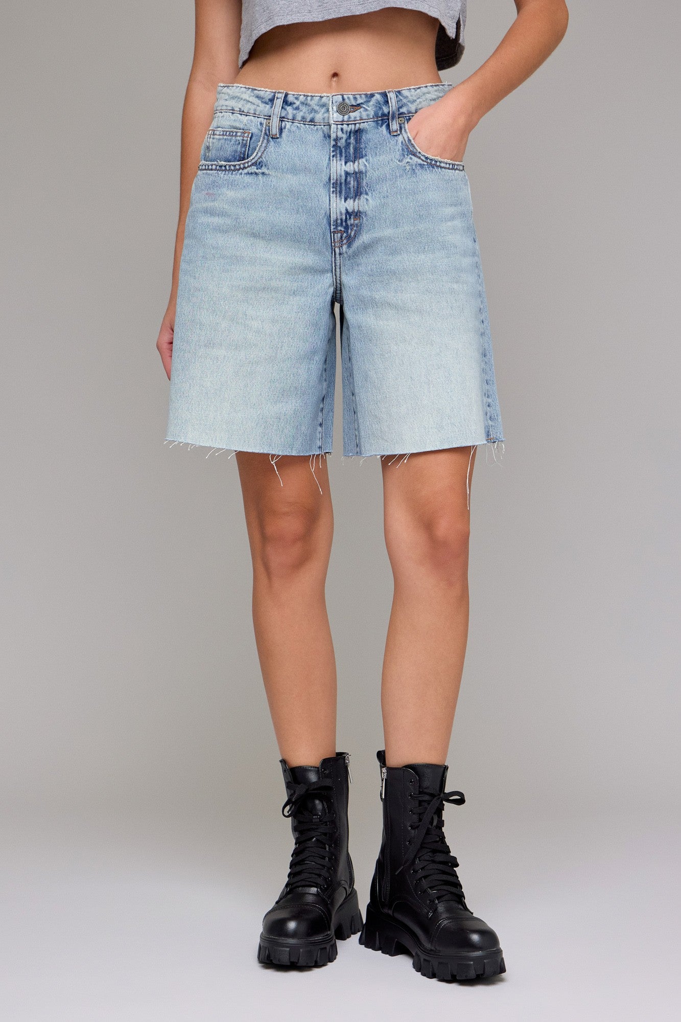 Hidden Marlin High Rise Longline Denim Shorts
