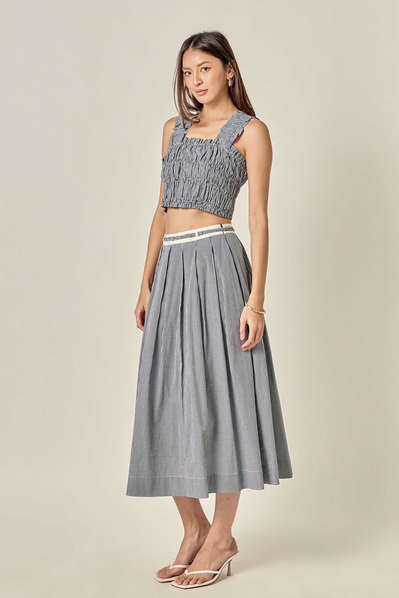 English Factory Pleated Plaid Smocked Tank Top