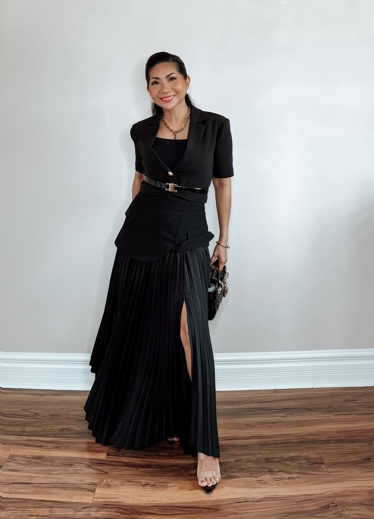Draped In Dusk Asymmetric Pleated Maxi Skirt