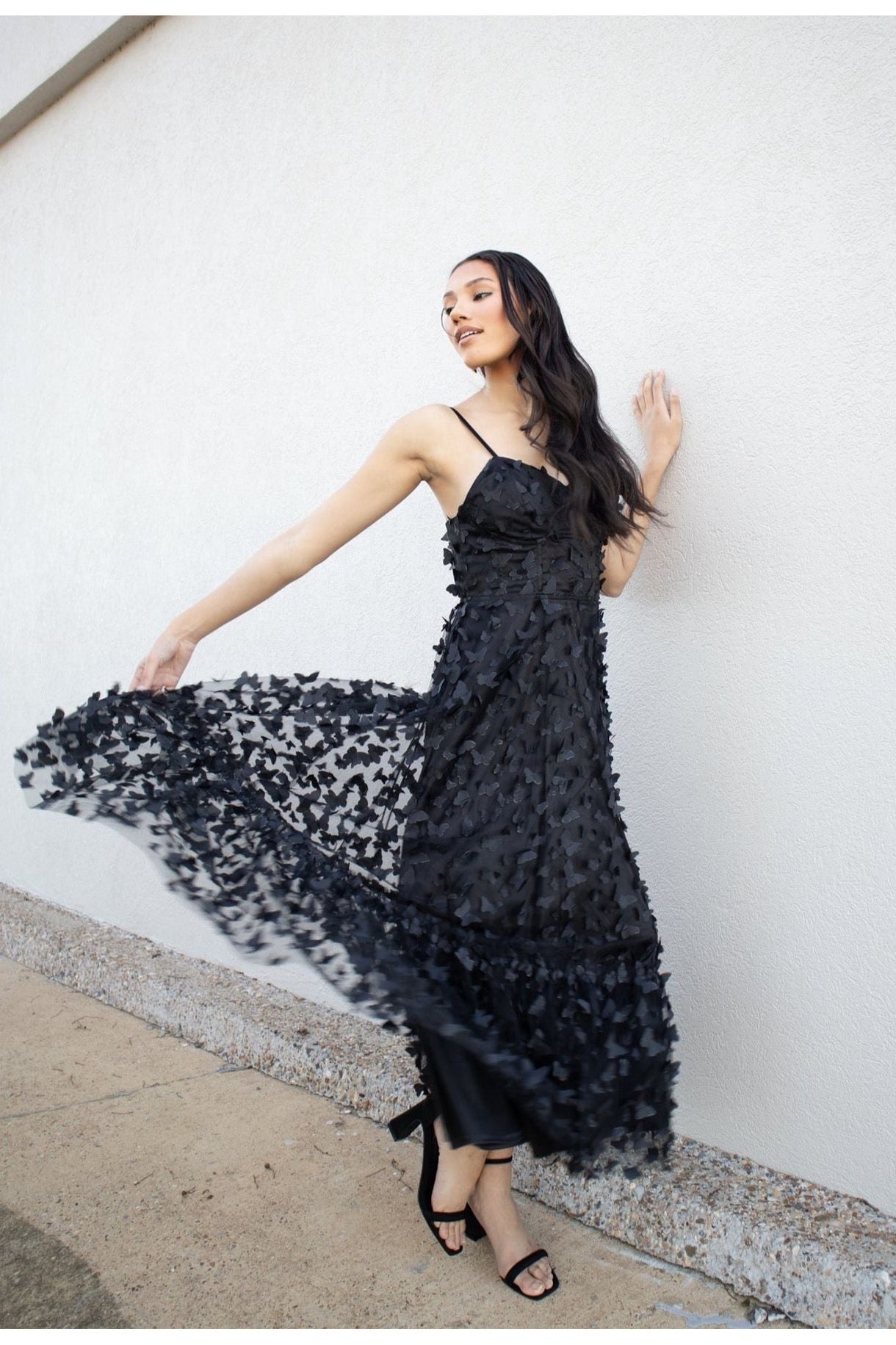3D Mesh Butterfly Midi Dress-Dresses-KCoutureBoutique, women's boutique in Bossier City, Louisiana