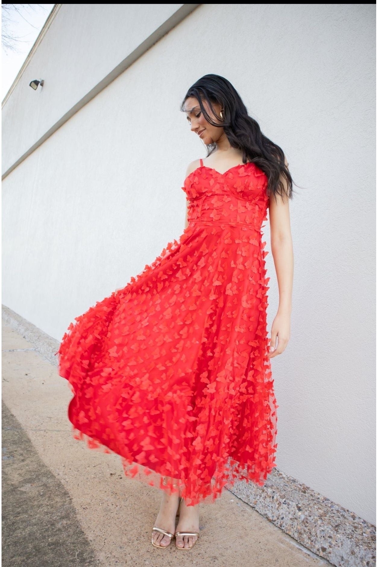 3D Mesh Butterfly Midi Dress Red / Medium 3D Mesh Butterfly Midi Dress Red / Medium