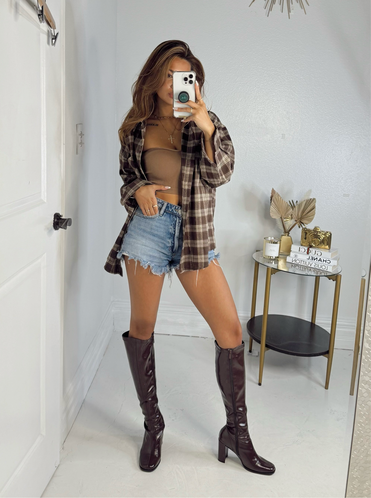 Espresso Brown Leather Knee High Boots