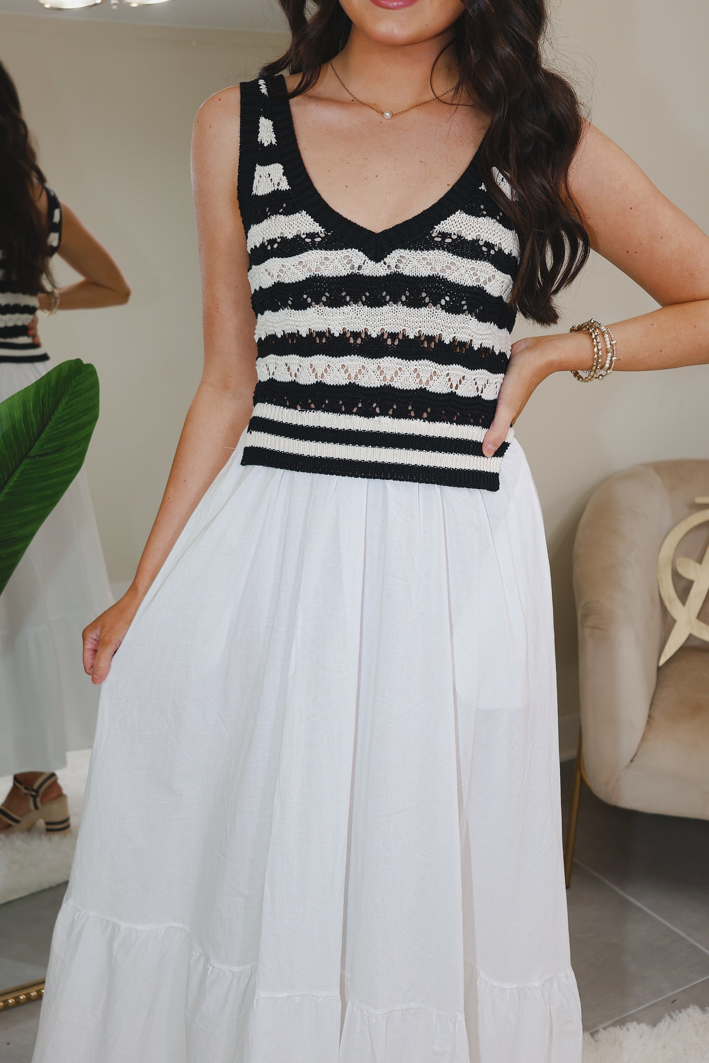 Elan Breezy Contrast Knit Maxi Dress