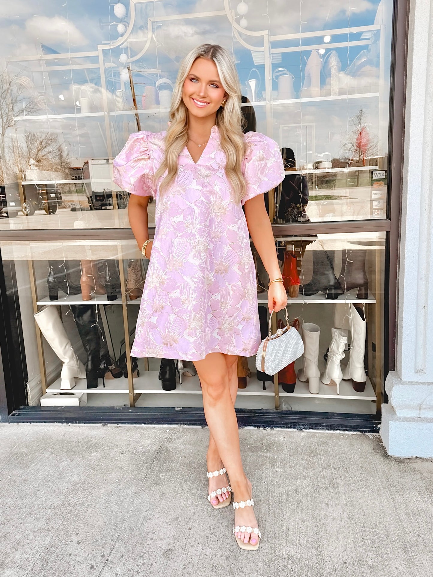 Pastel Poise Babydoll Jacquard Dress