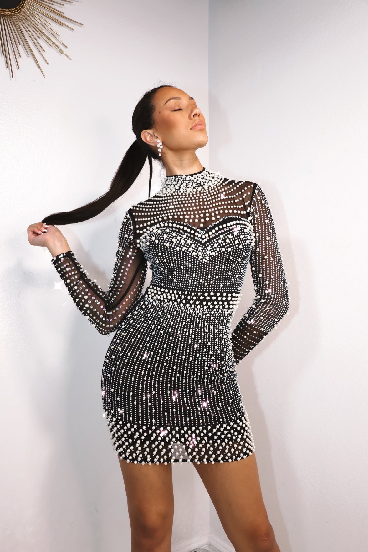 Pearl Illusion Rhinestone Embellished Mini Dress KCoutureBoutique Pearl Illusion Rhinestone Embellished Mini Dress KCoutureBoutique
