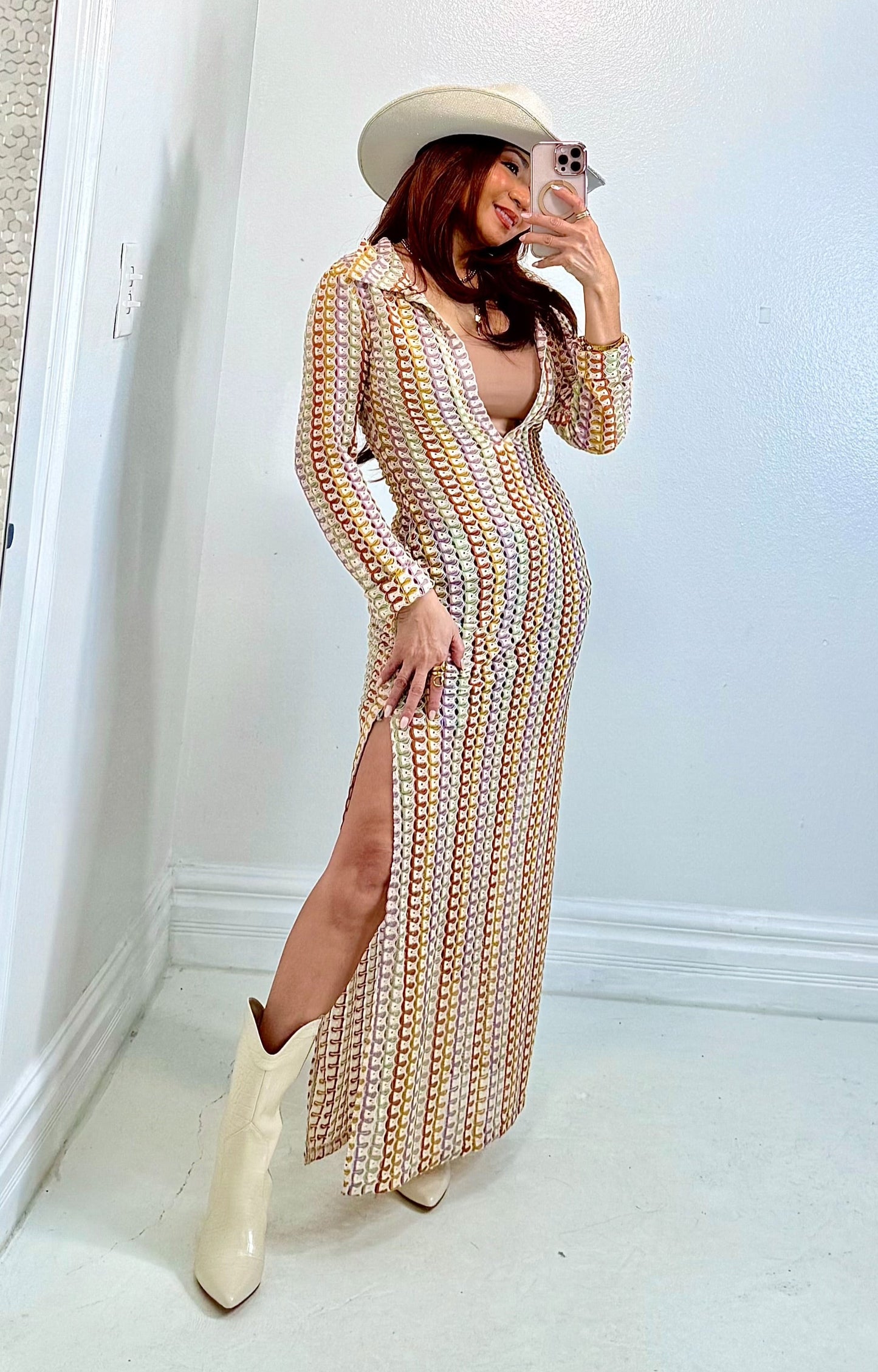 Retro Luxe Crochet Maxi Dress