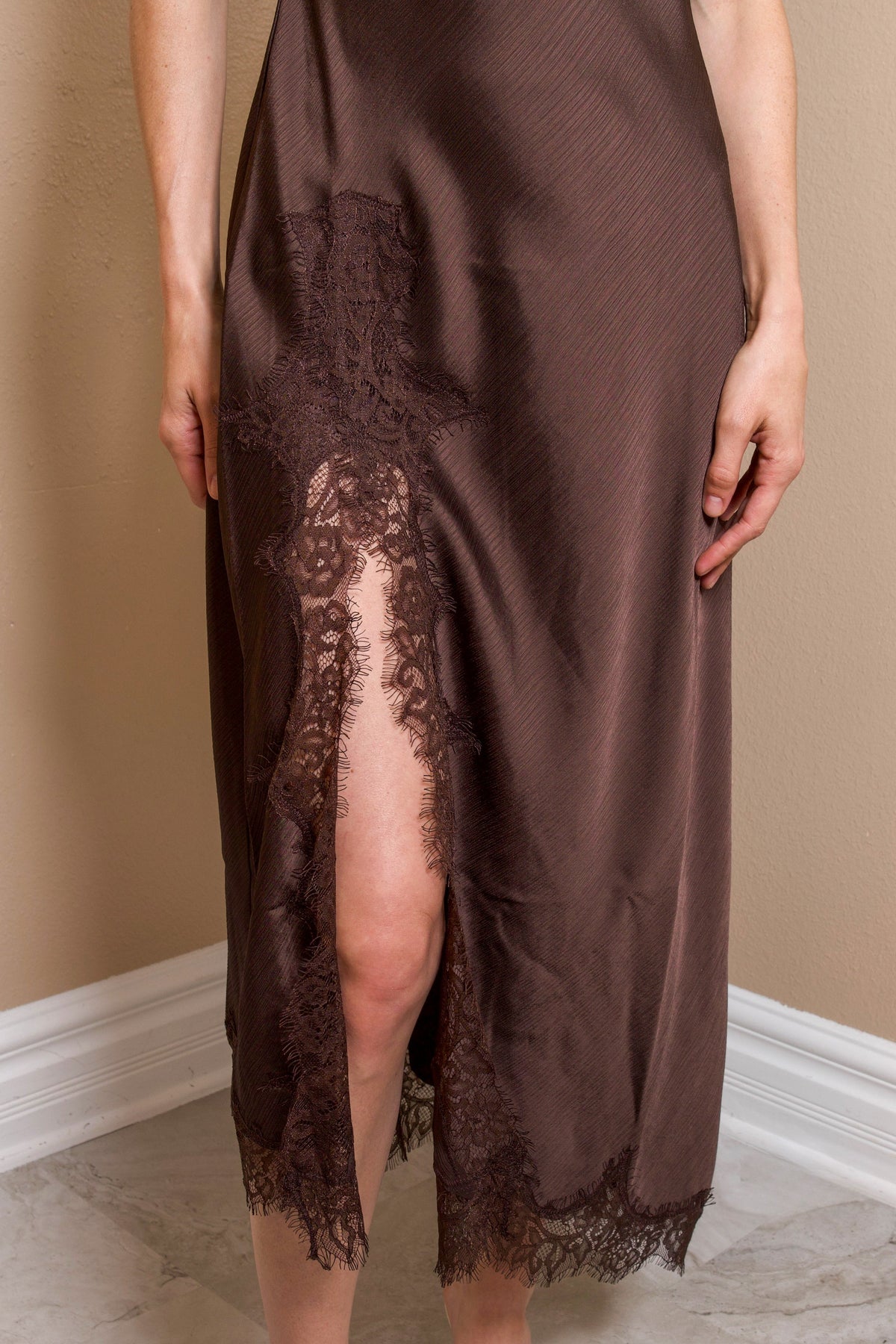 Chocolate Lace Whisper Maxi Dress