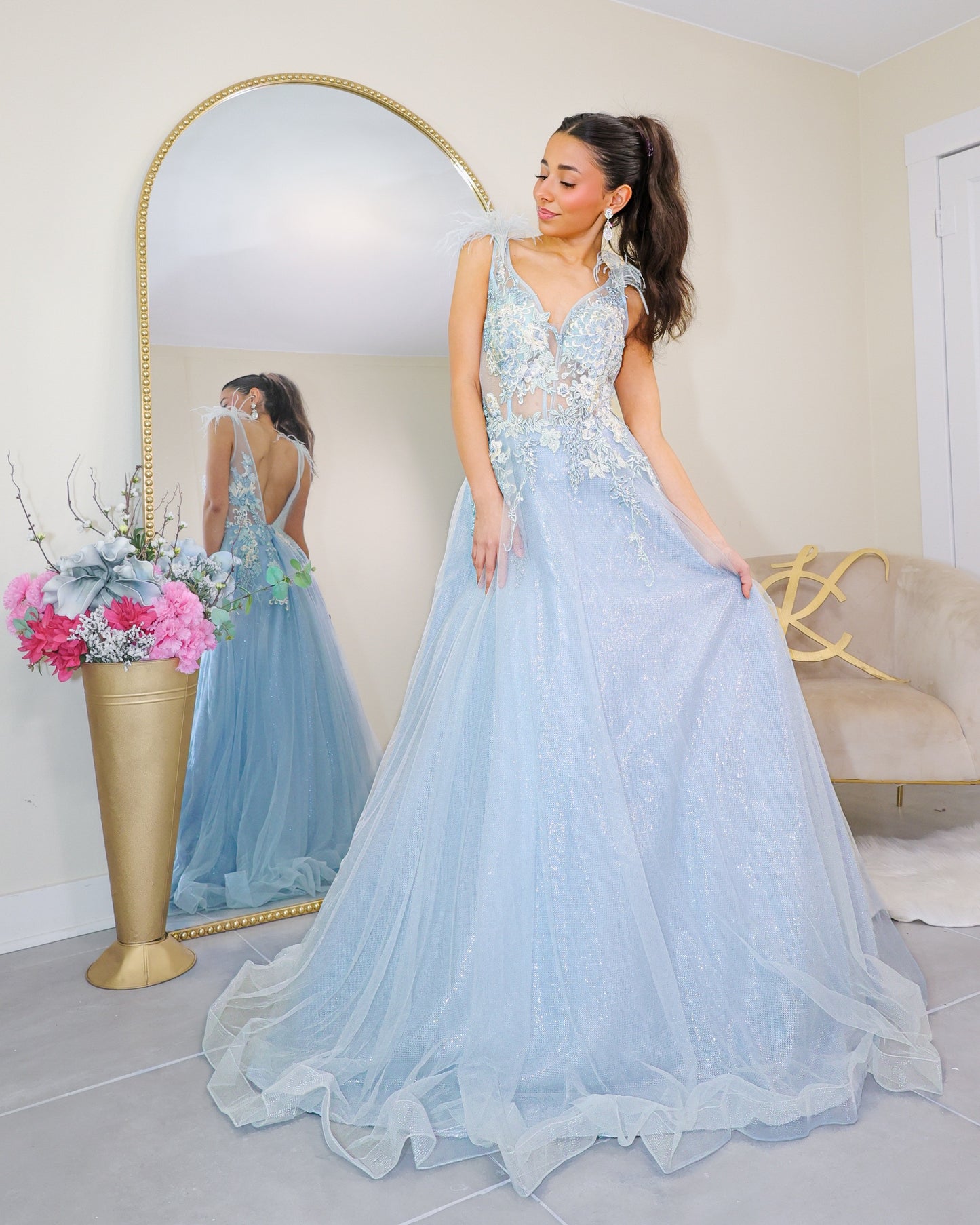 A Cinderella Story Feathered Evening Dress