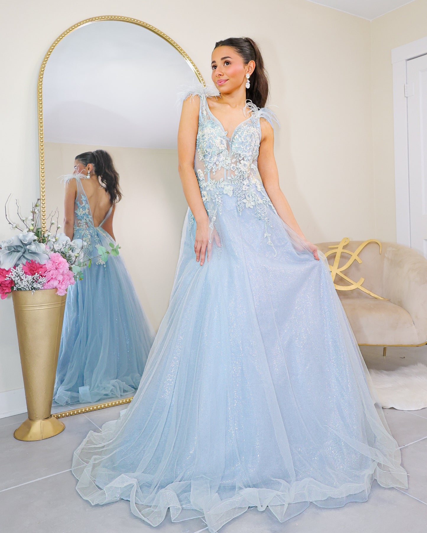 A Cinderella Story Feathered Evening Dress