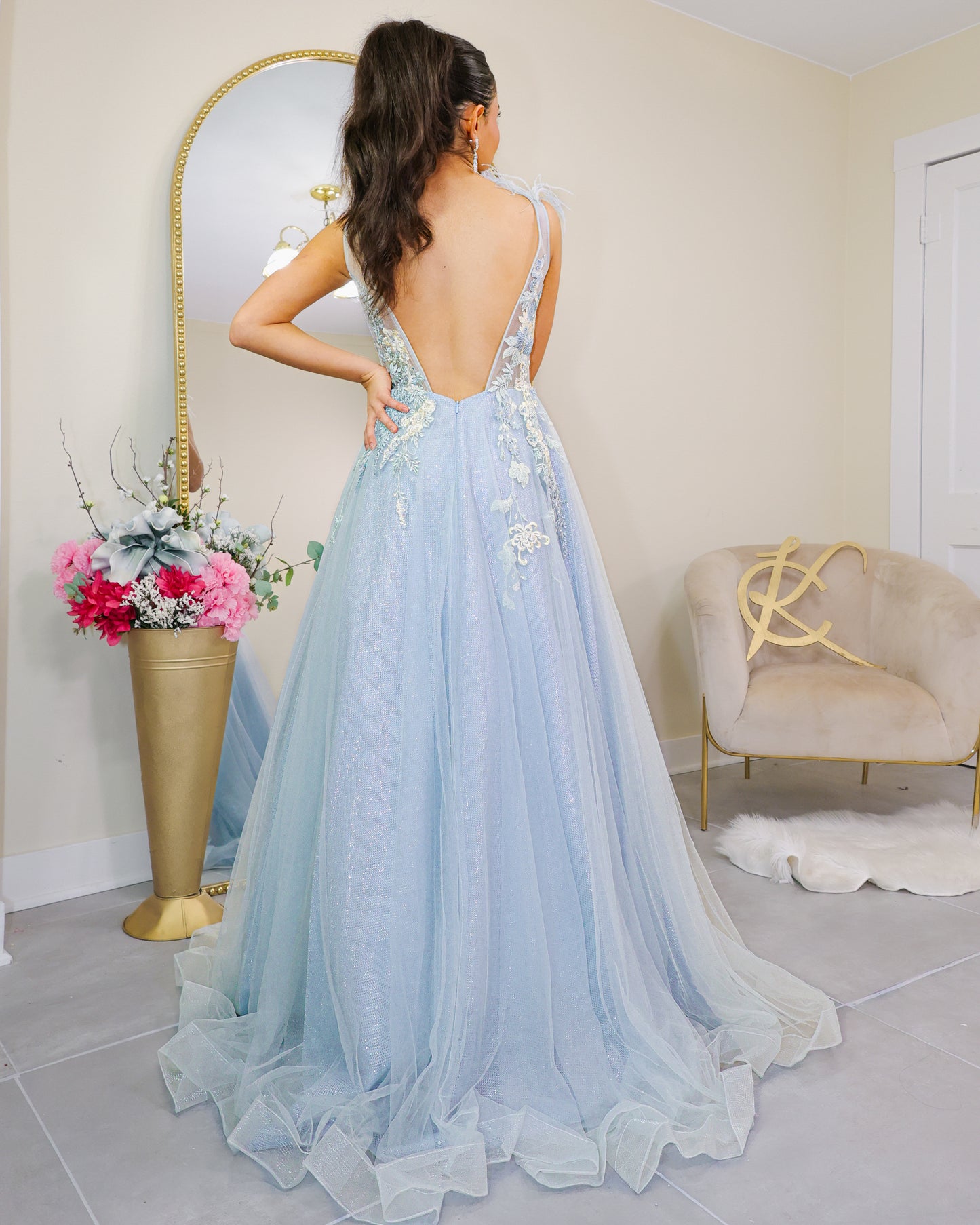 A Cinderella Story Feathered Evening Dress