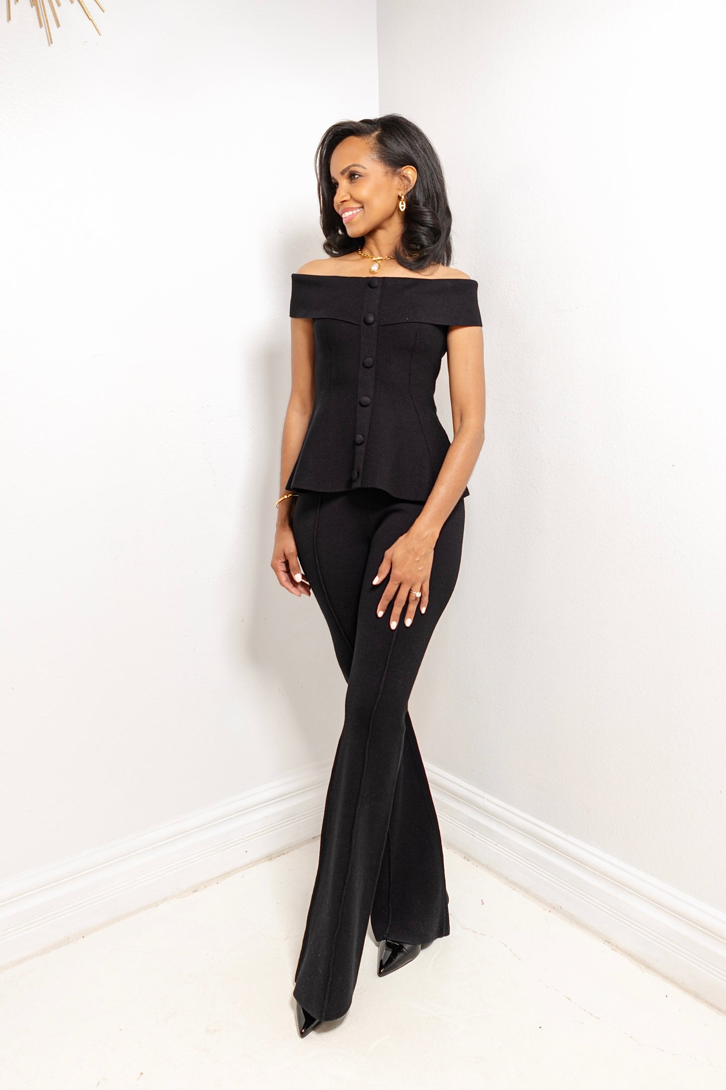 After Hours Knit Peplum Top & Pant Set