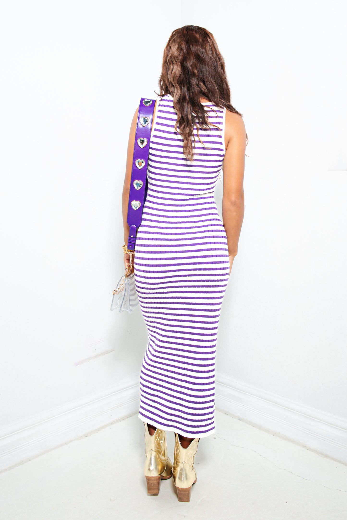 All Lined Up Striped Ribbed Midi Dress