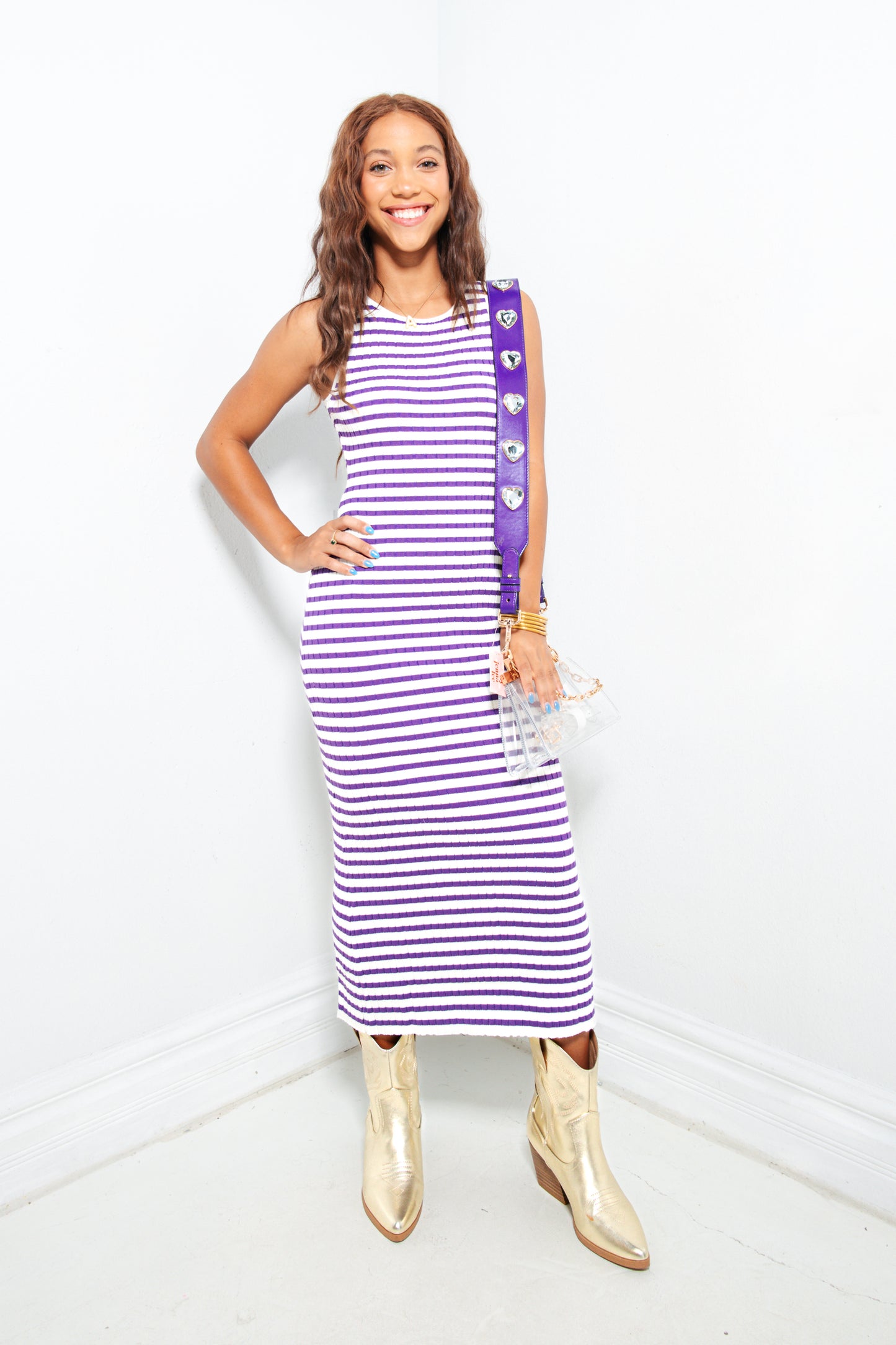 All Lined Up Striped Ribbed Midi Dress