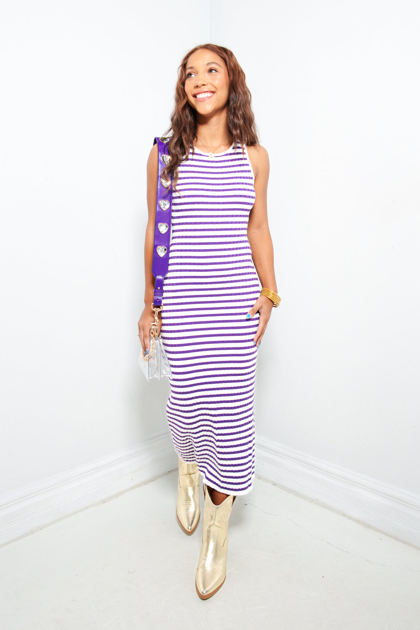 All Lined Up Striped Ribbed Midi Dress