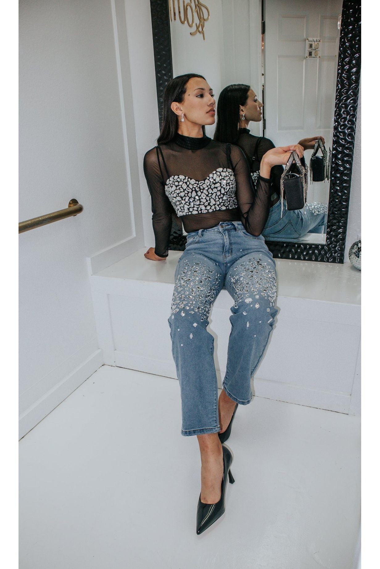 Anastasia Jewel Stone Rhinestone Denim Jean-Denim-KCoutureBoutique, women's boutique in Bossier City, Louisiana
