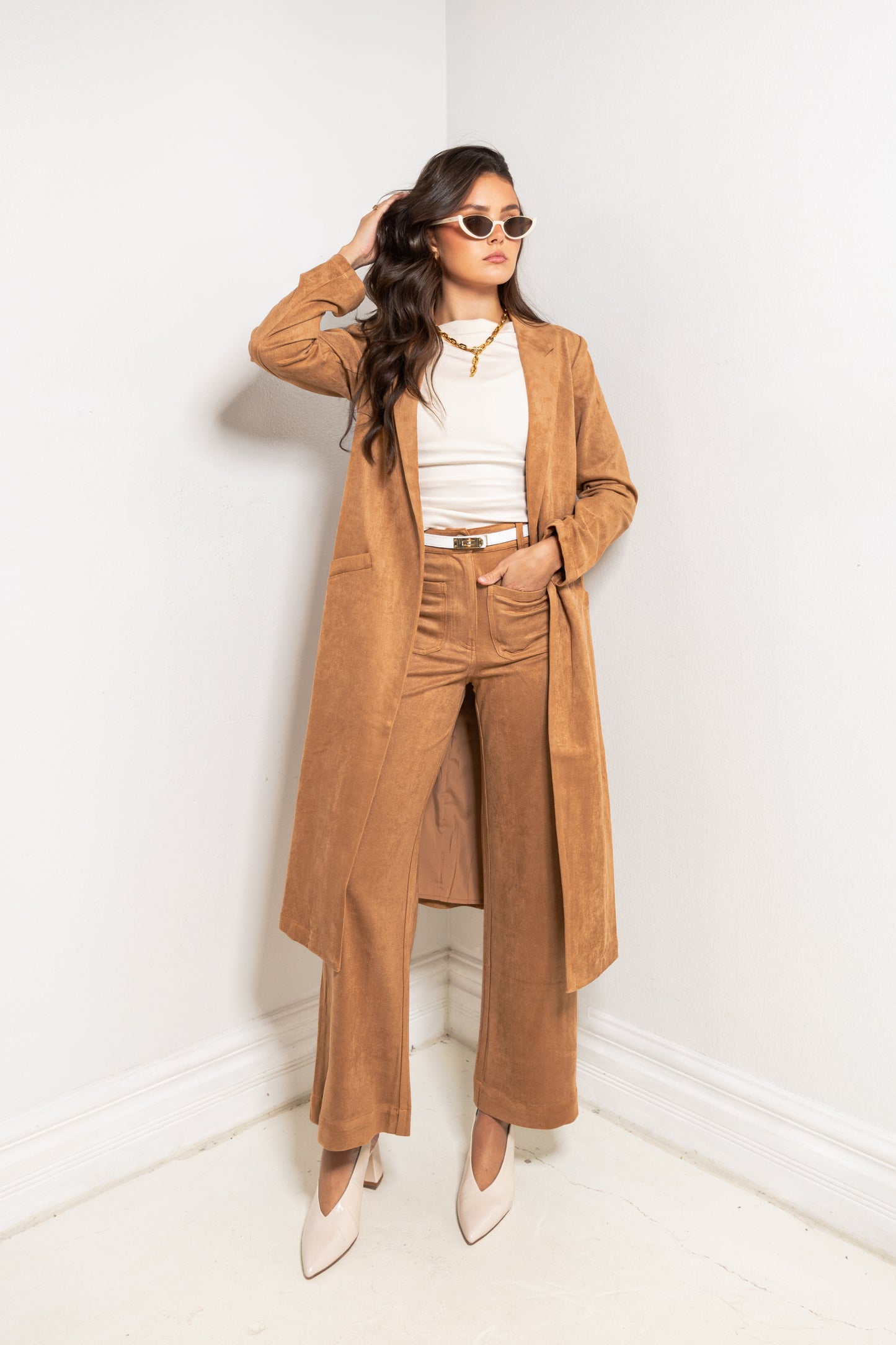 Autumn Estate Faux Suede Duster Coat