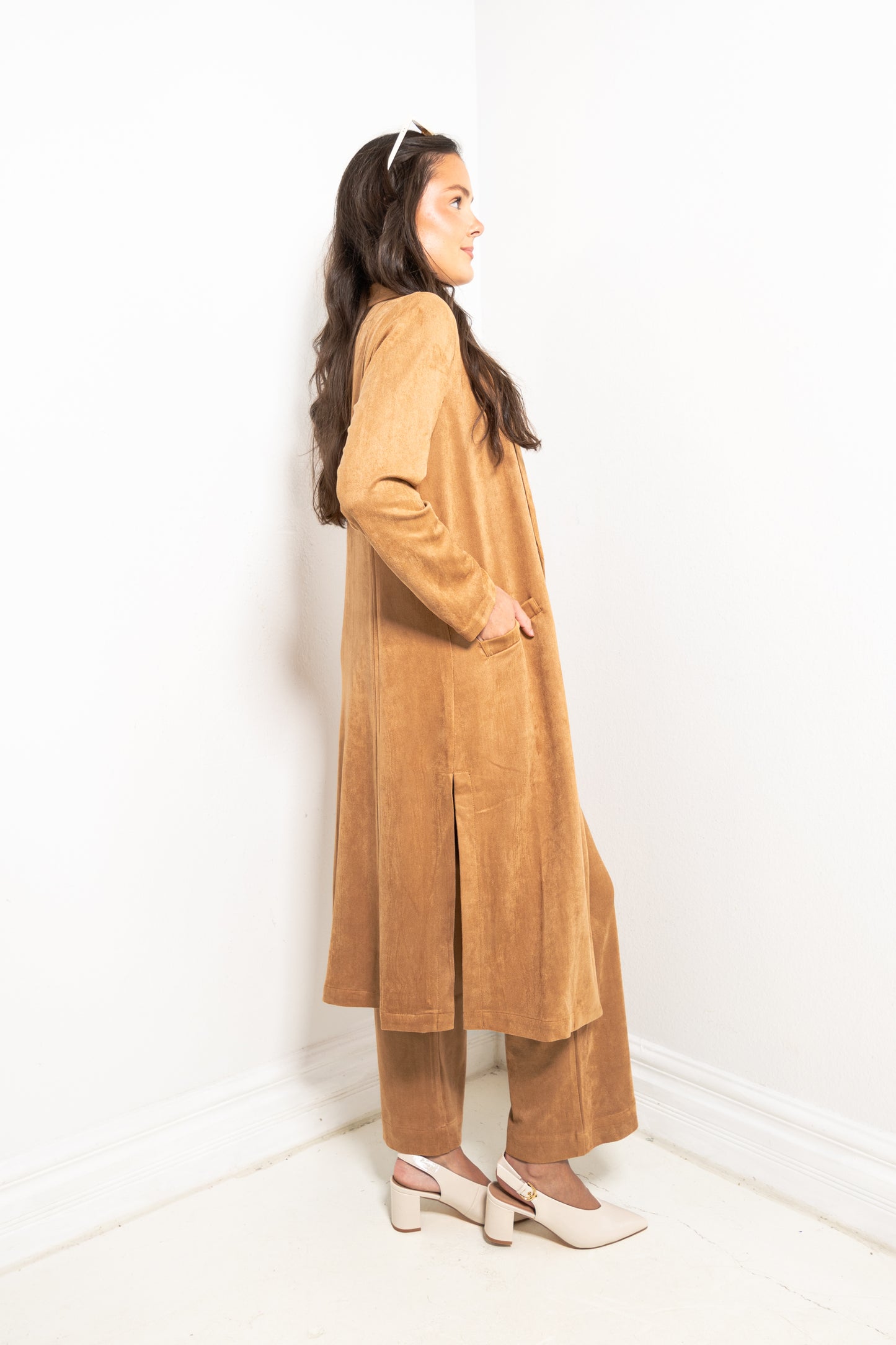 Autumn Estate Faux Suede Duster Coat