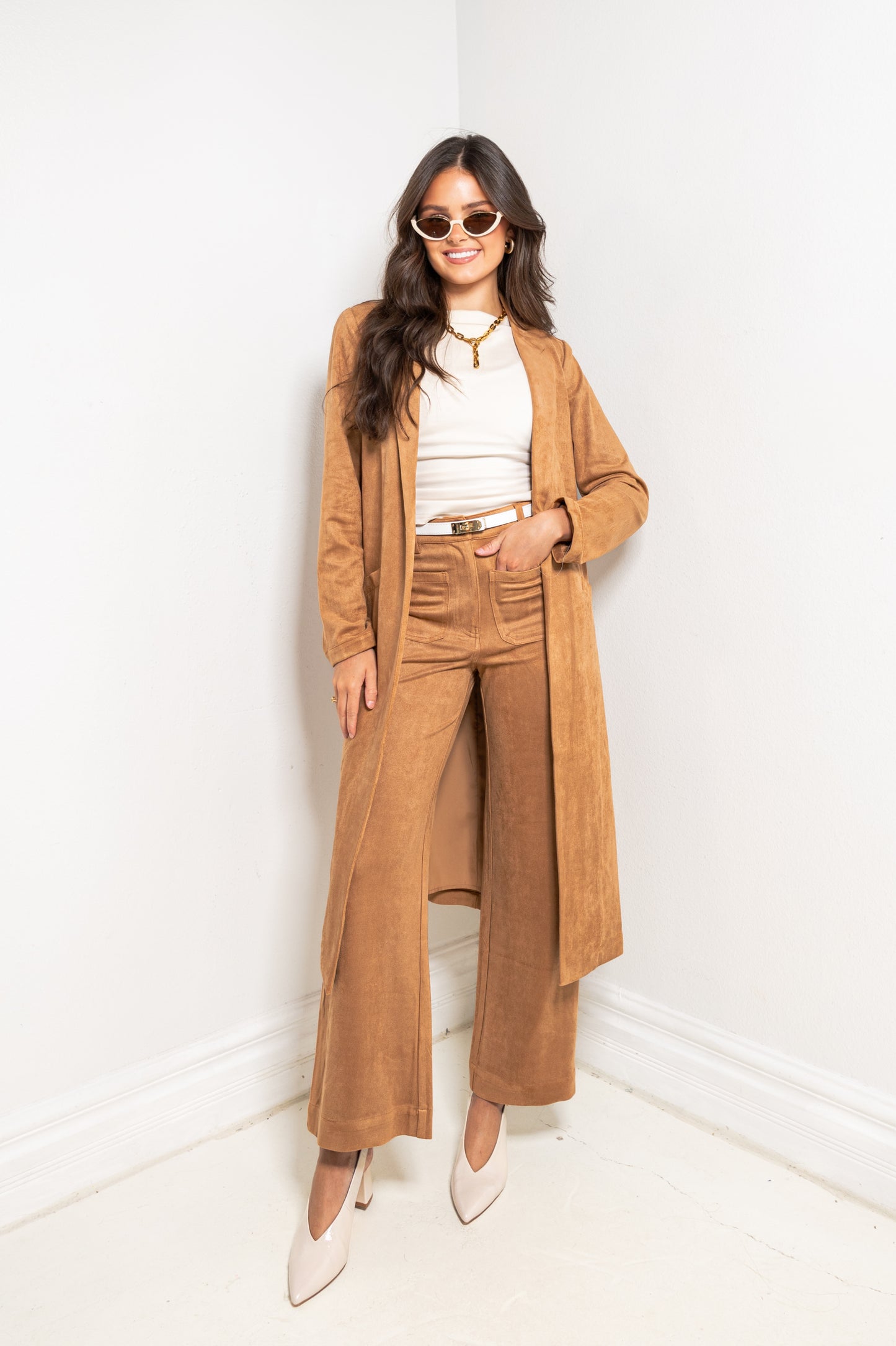 Autumn Estate Faux Suede Duster Coat
