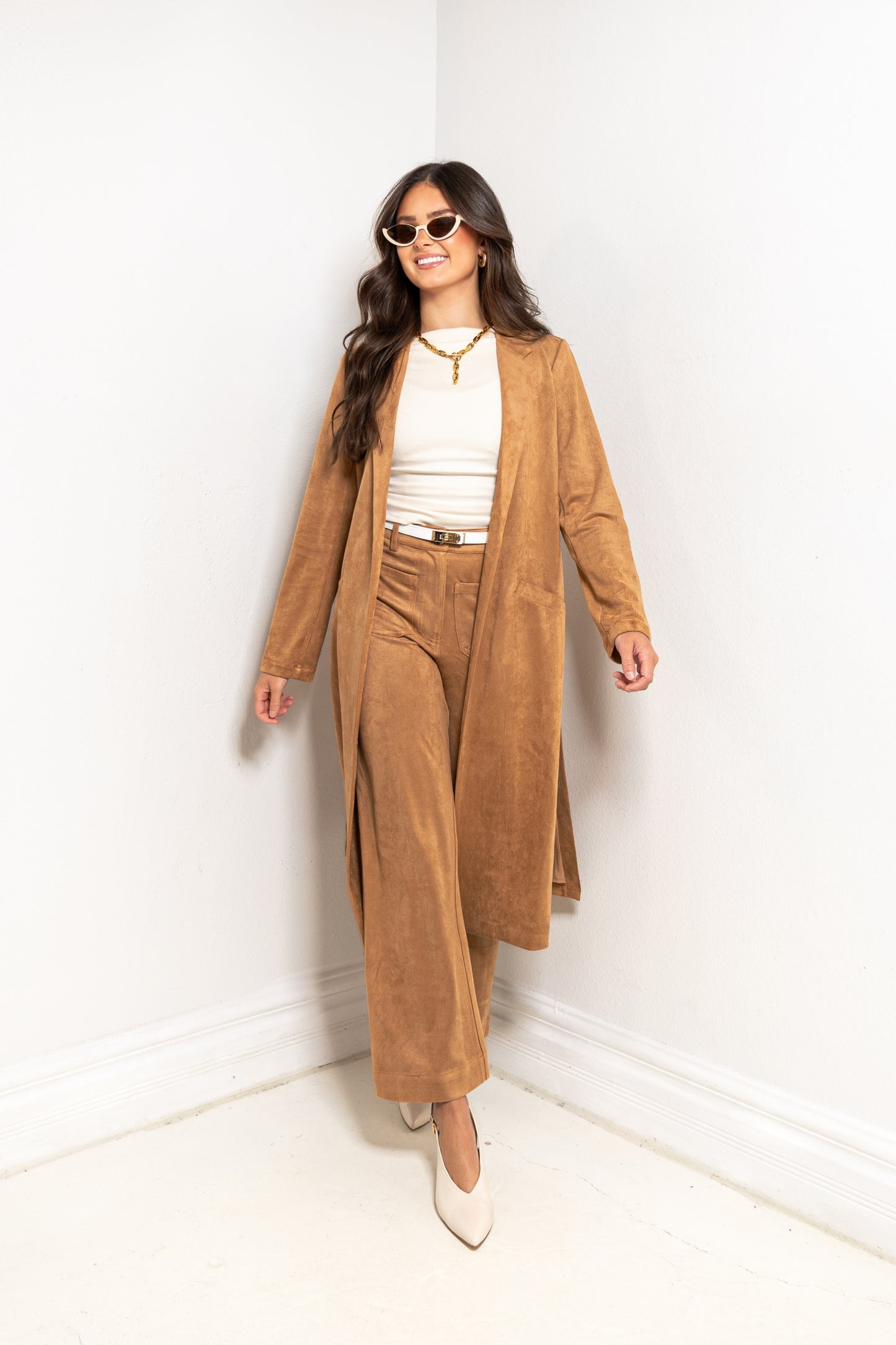 Autumn Estate Faux Suede Duster Coat
