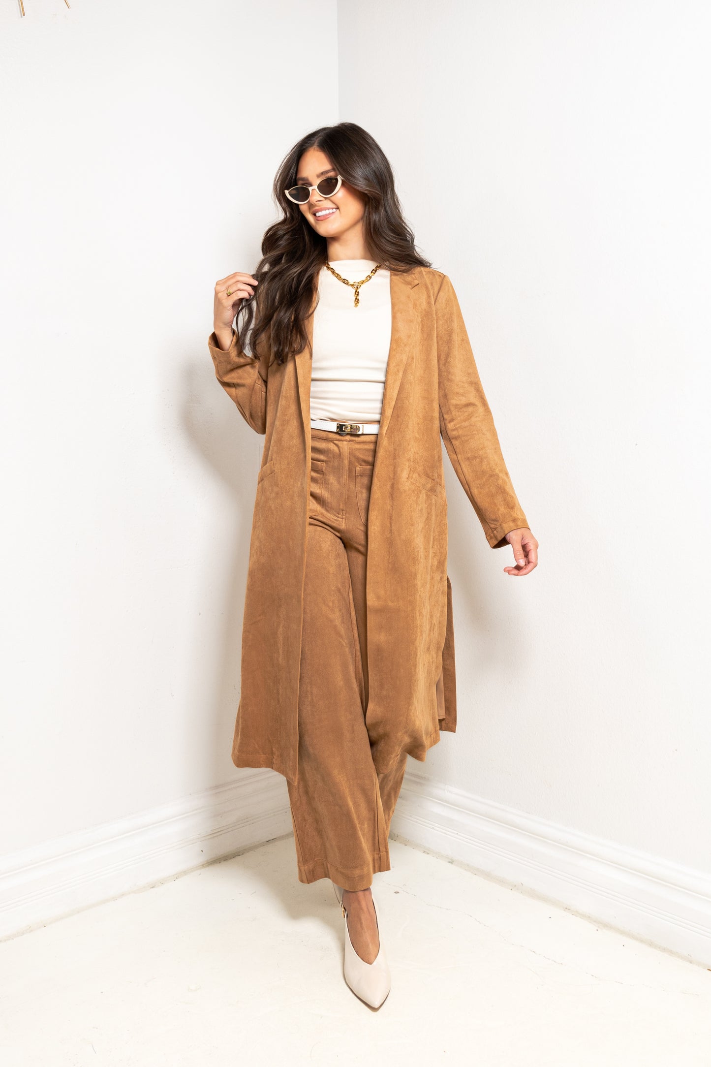 Autumn Estate Faux Suede Duster Coat