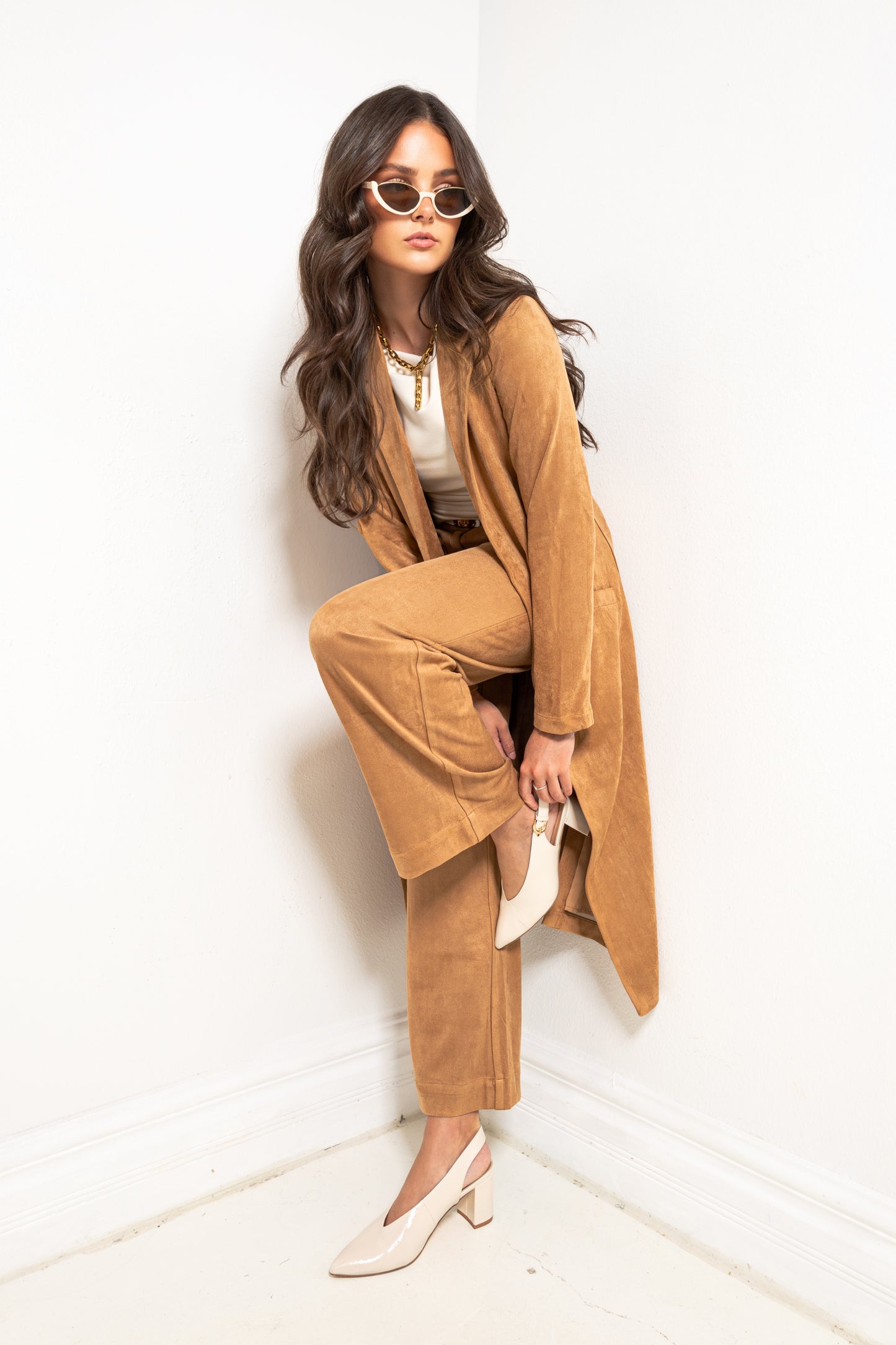 Autumn Estate Faux Suede Duster Coat