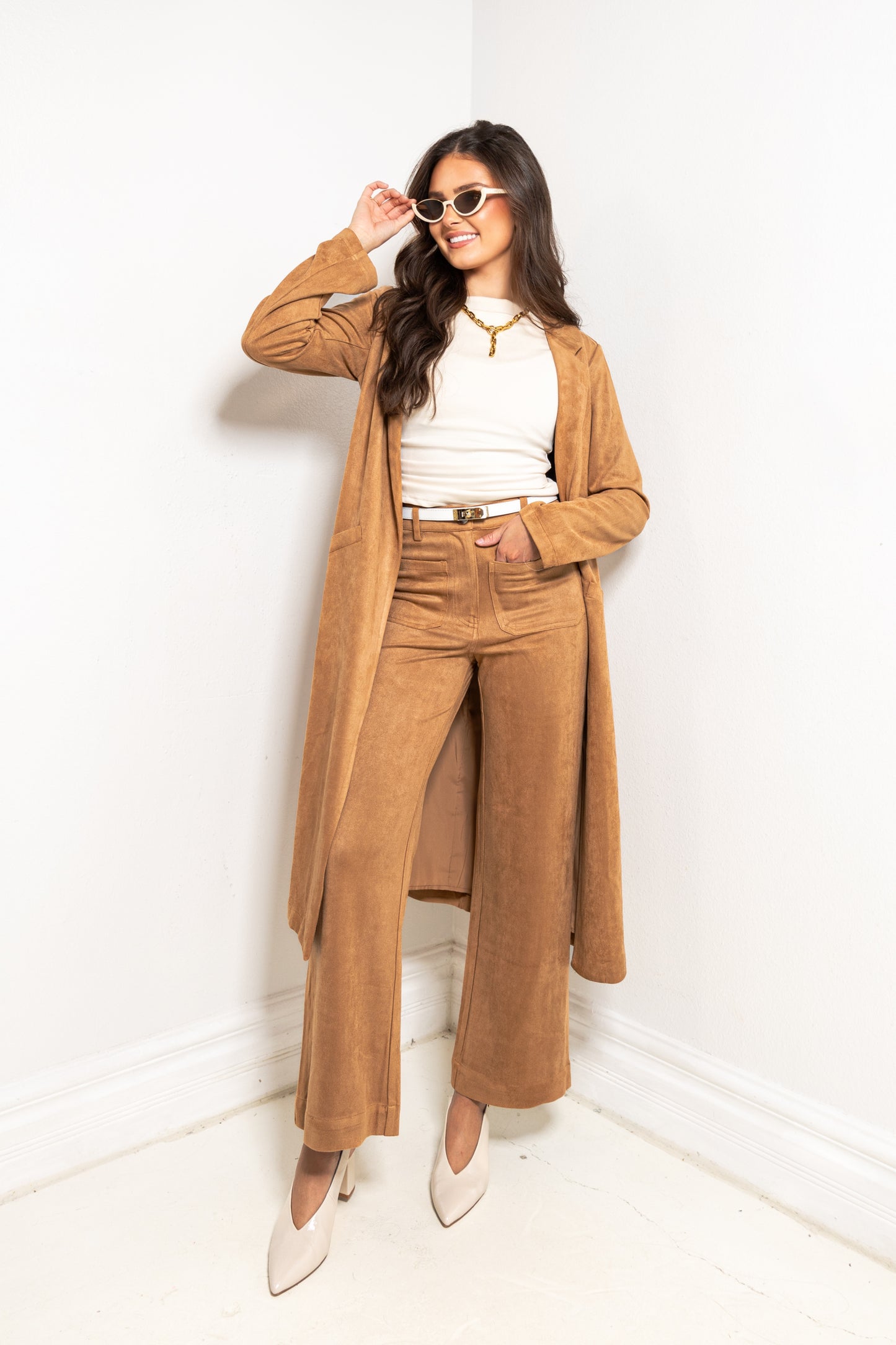 Autumn Estate Faux Suede Duster Coat