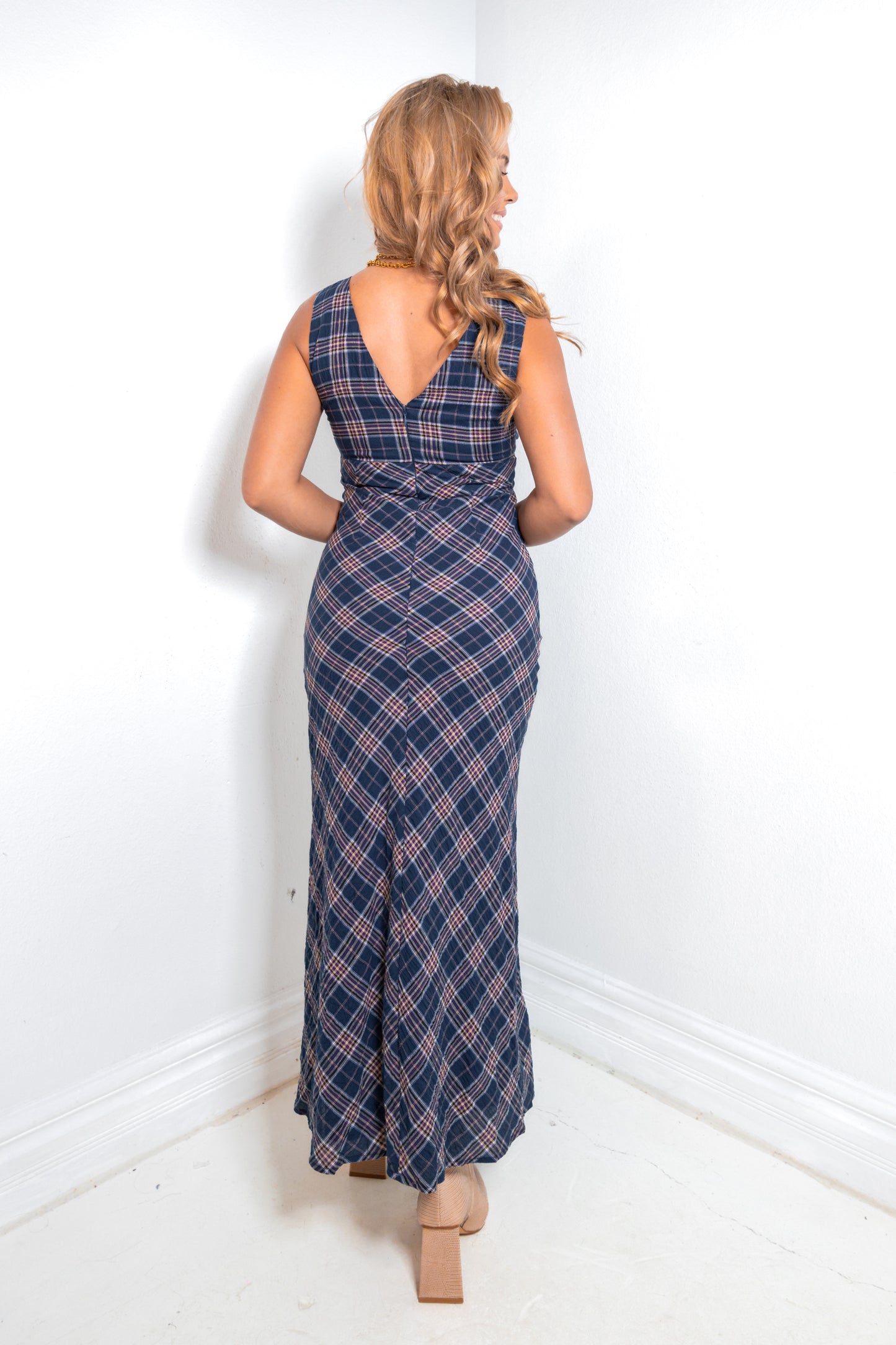 Autumn Verse Plaid Maxi Dress