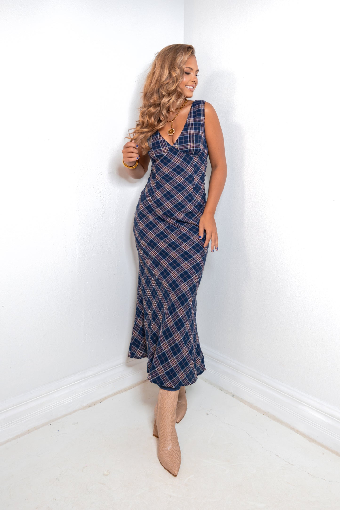 Autumn Verse Plaid Maxi Dress