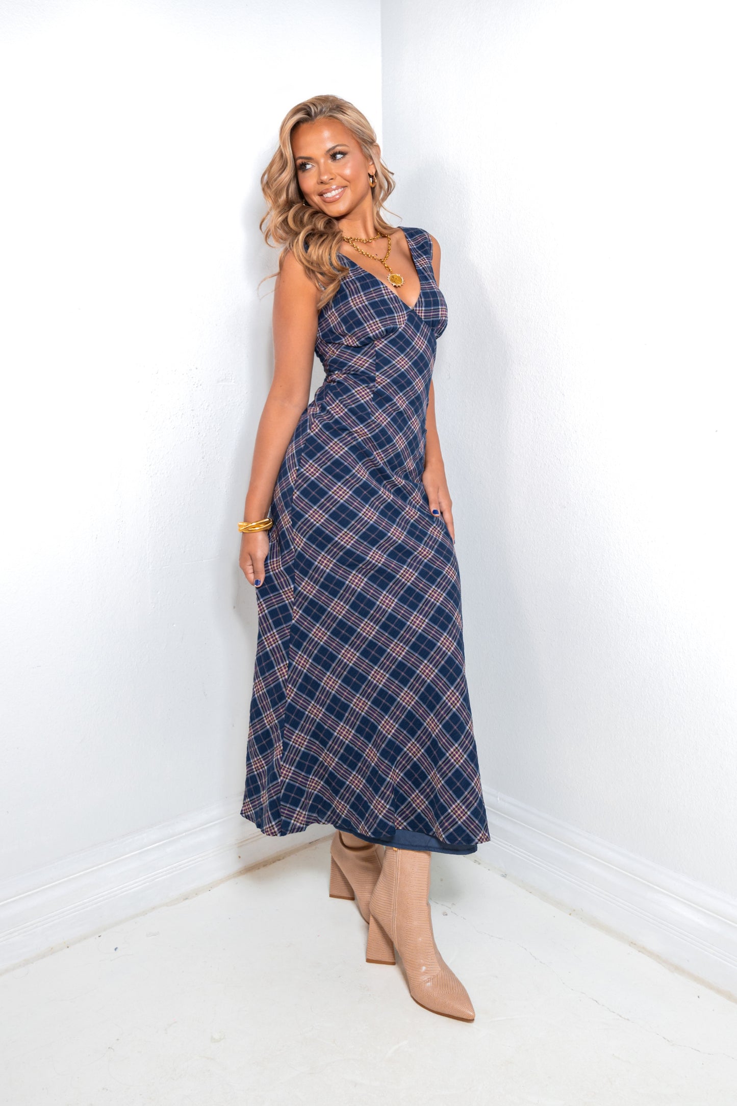 Autumn Verse Plaid Maxi Dress