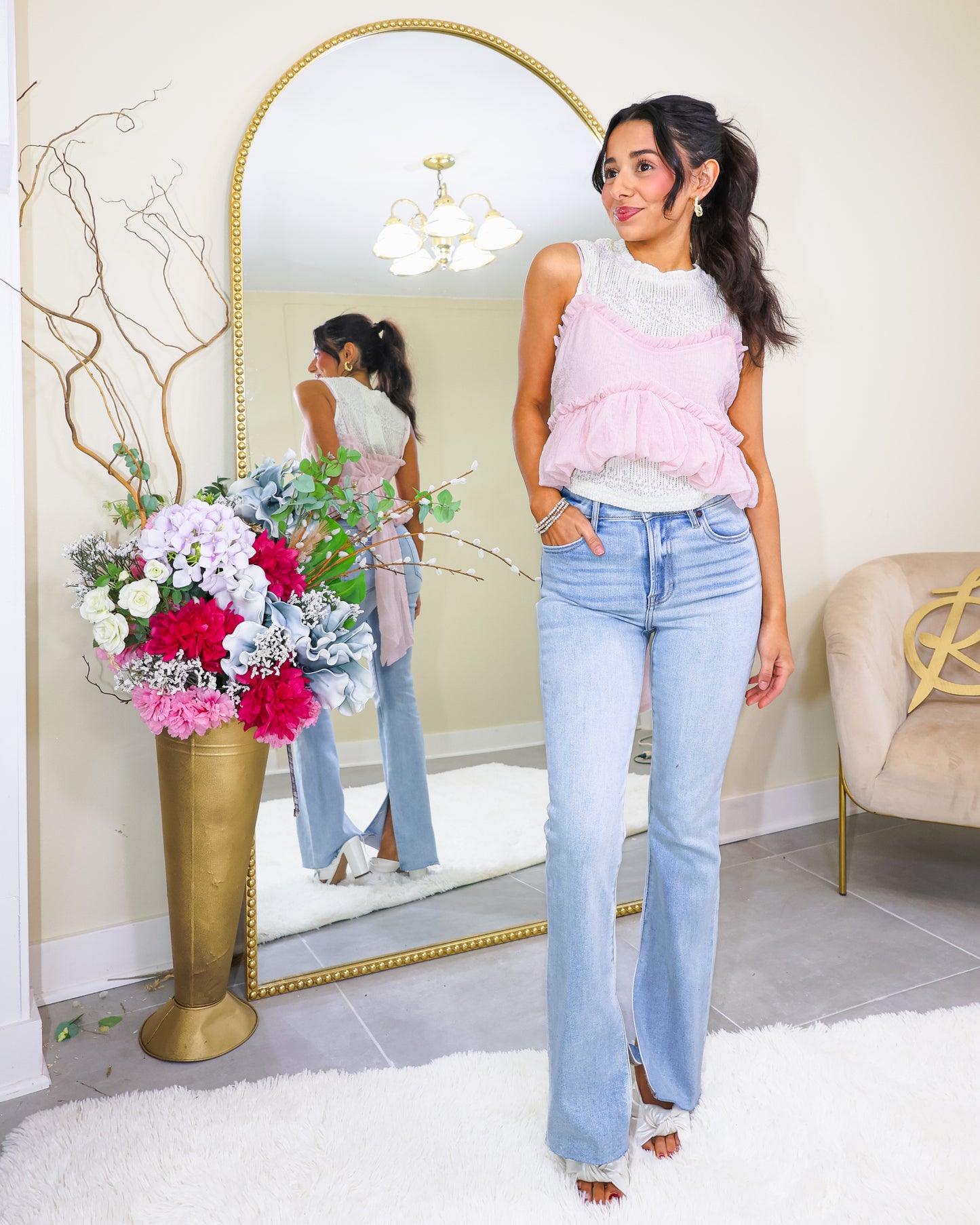 Ballerina Blush Bubble Hem Cropped Top