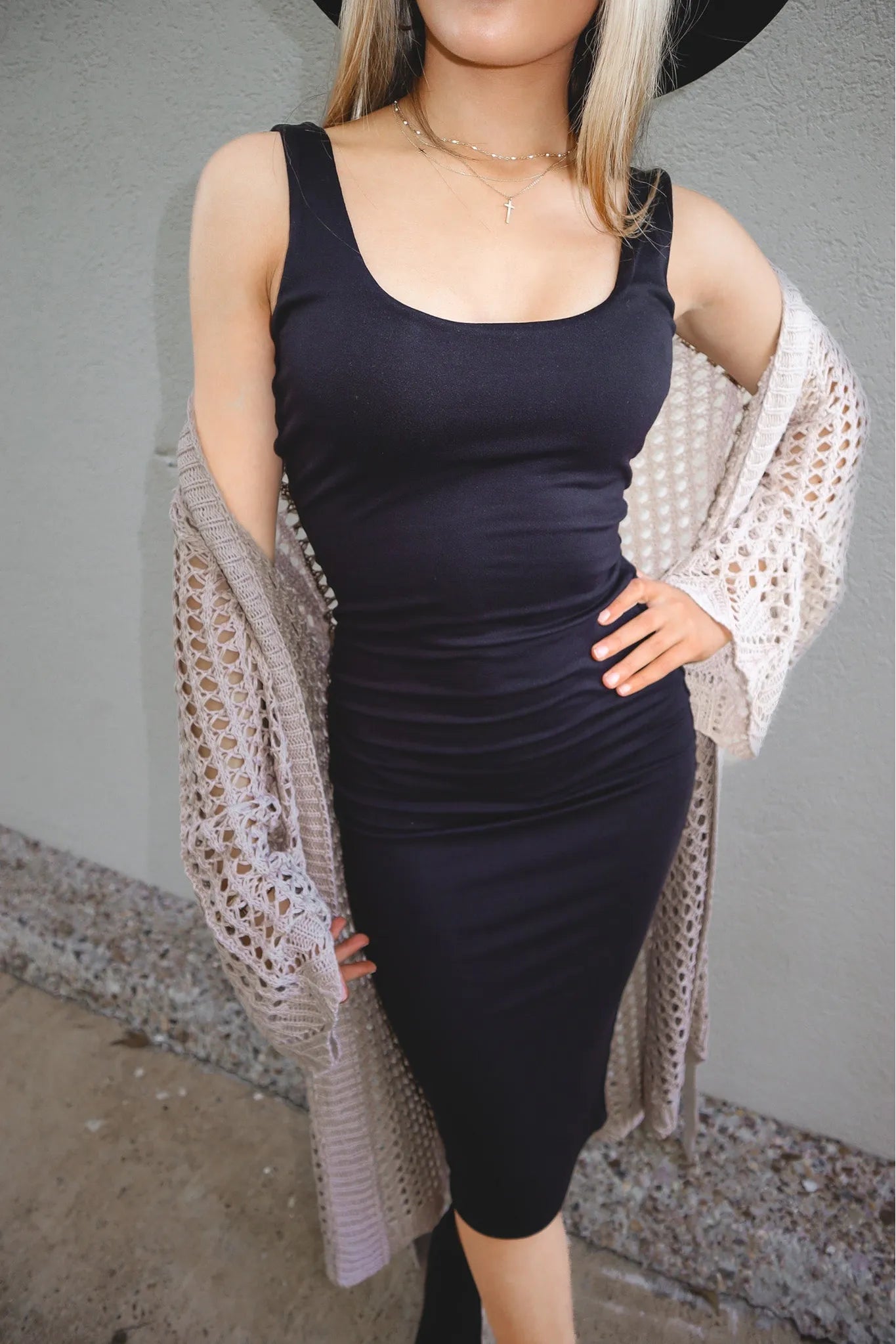 Basically Black Fitted Midi Dress Large / Black Basically Black Fitted Midi Dress Large / Black
