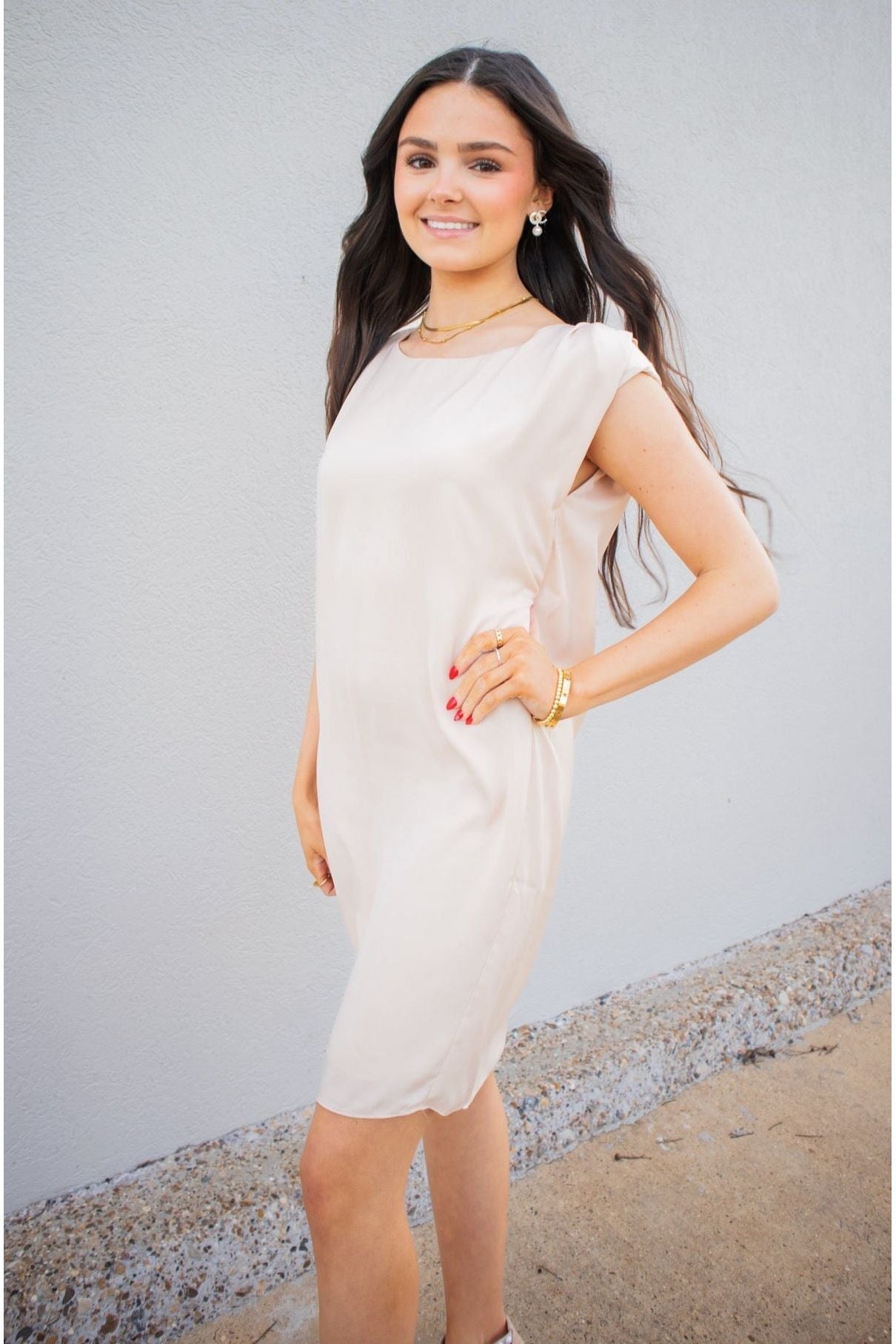 Beige Shoulder Pad Tank Dress Beige / Small Beige Shoulder Pad Tank Dress Beige / Small