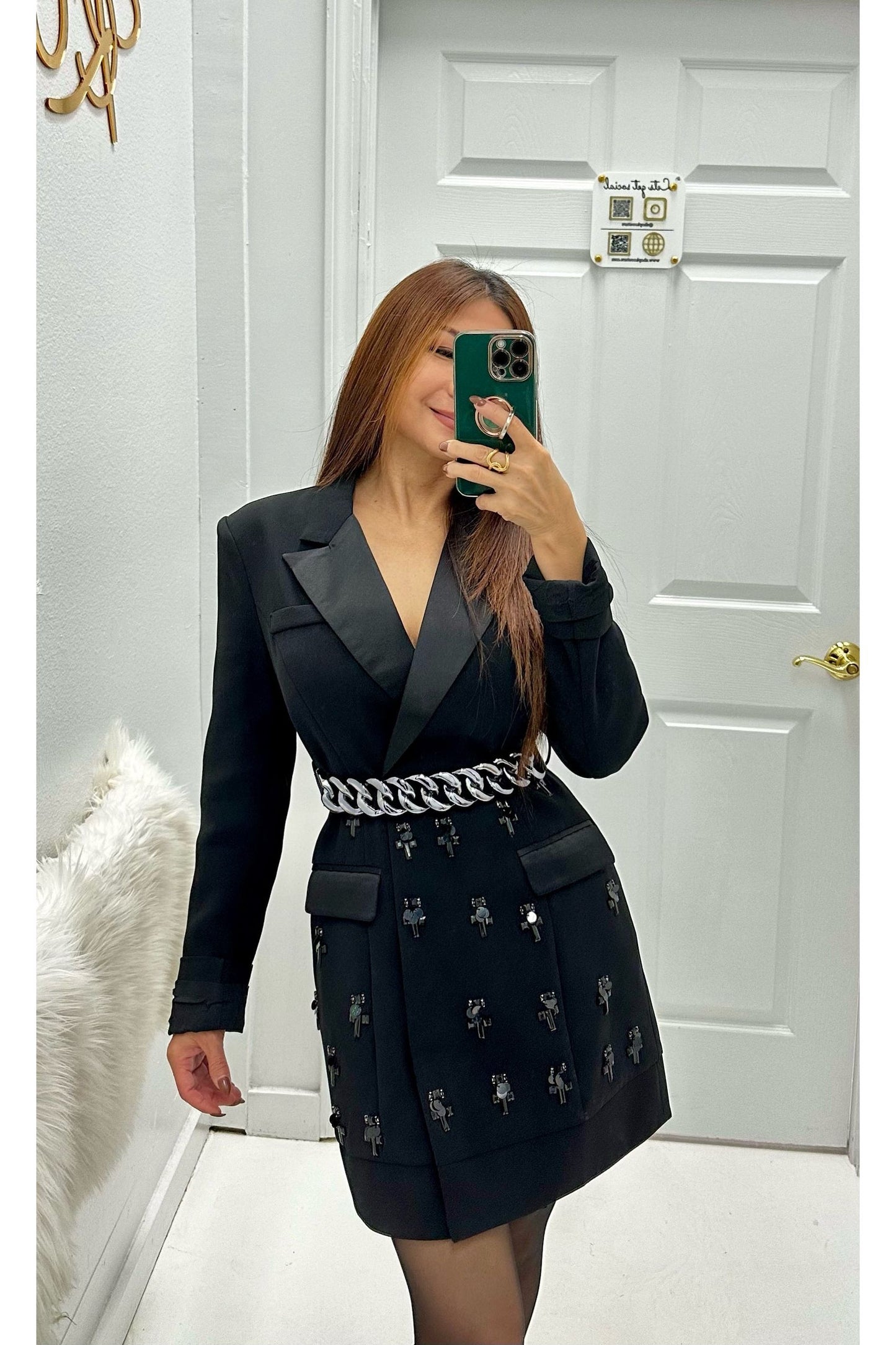 Black Beaded Blazer Dress-Dresses-KCoutureBoutique, women's boutique in Bossier City, Louisiana