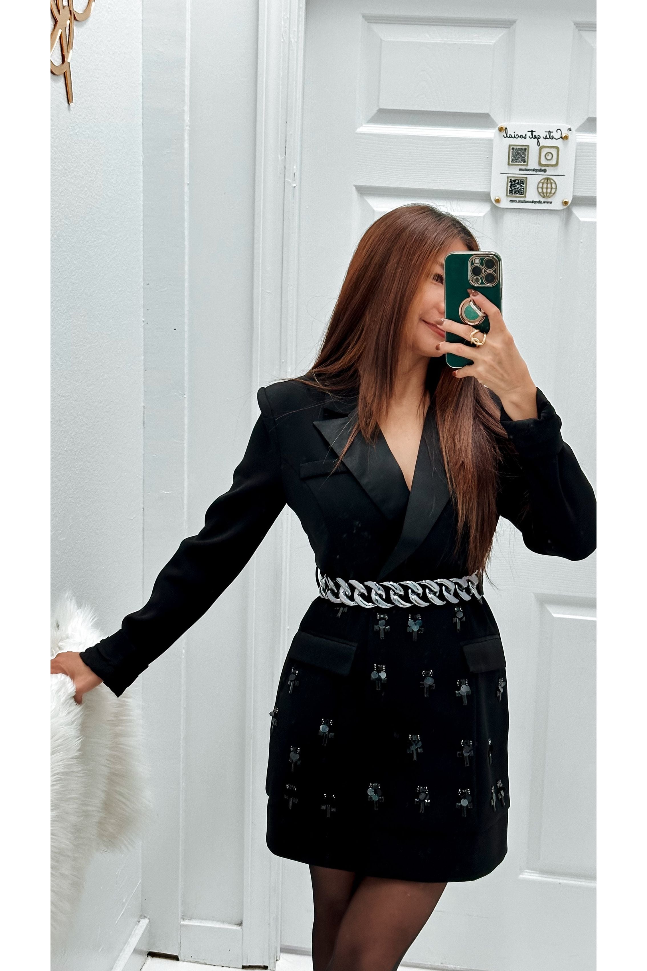 Black Beaded Blazer Dress Black / Small Black Beaded Blazer Dress Black / Small