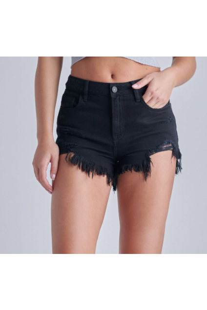 Black Super Soft Destroyed High Rise Frayed Shorts
