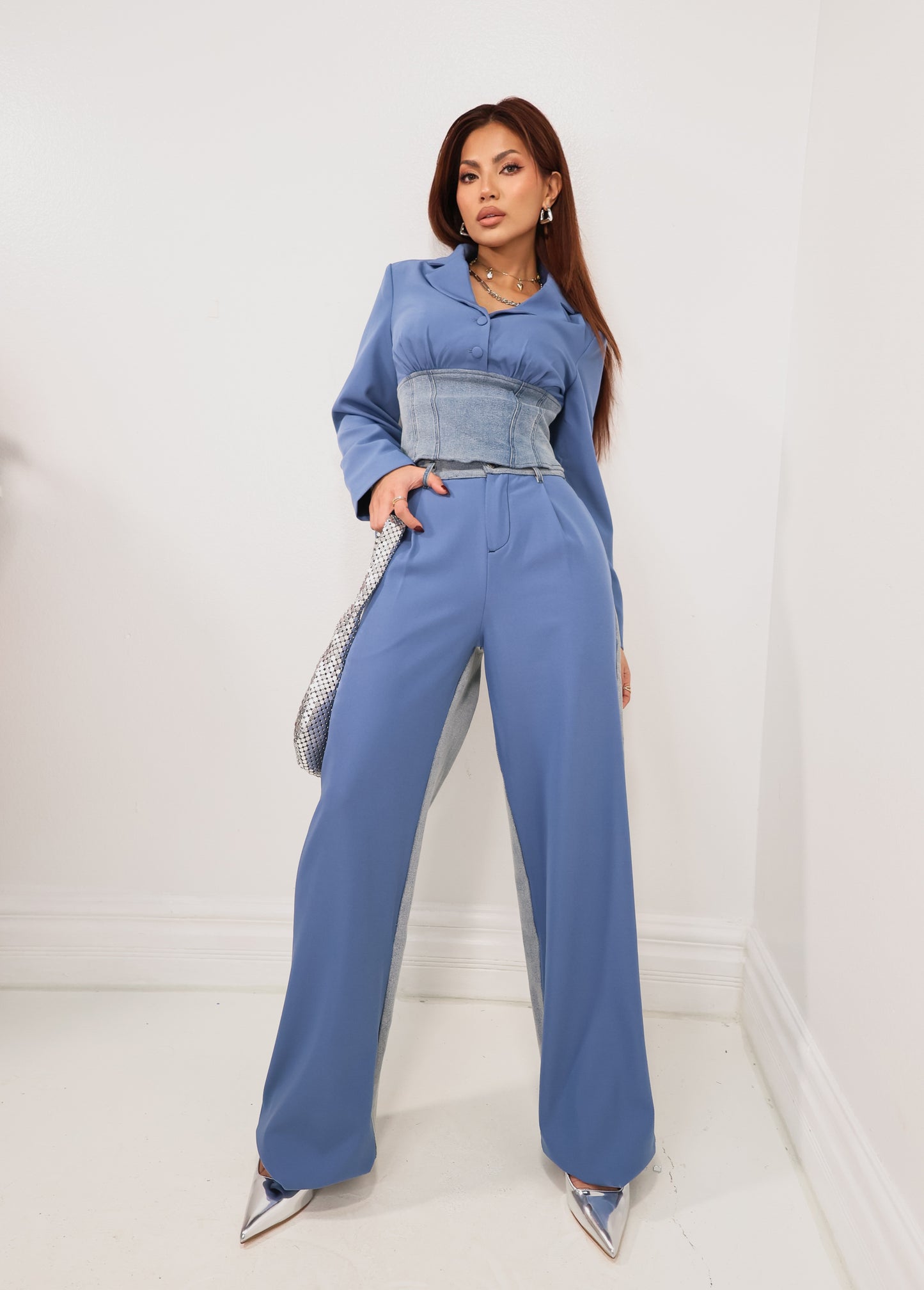 Blended Blues Contrast Denim Top