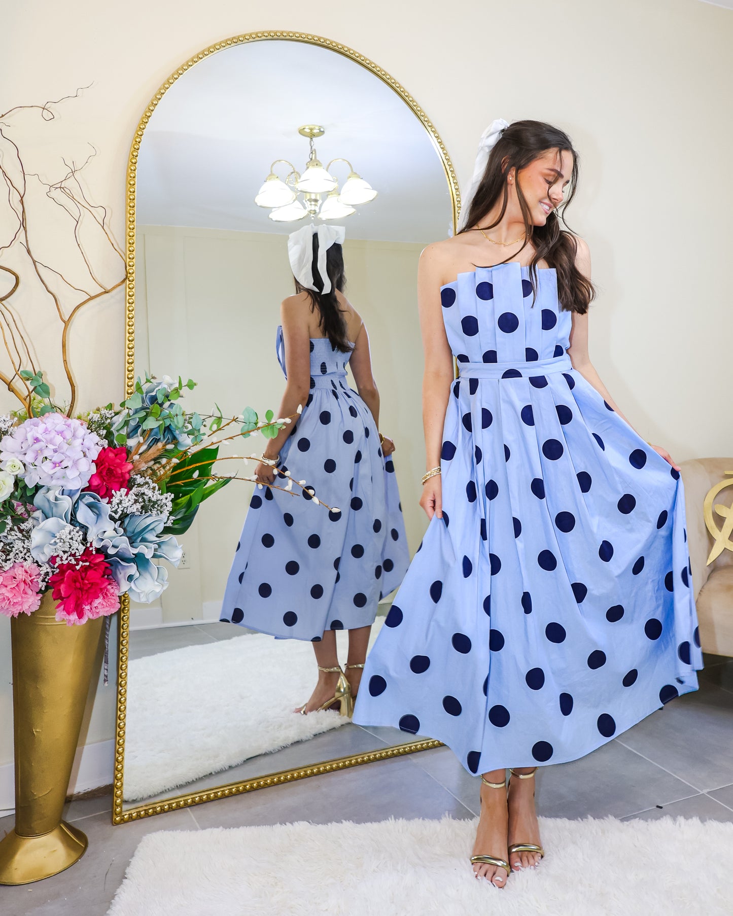 Blue Belle Polka Dot Midi Dress