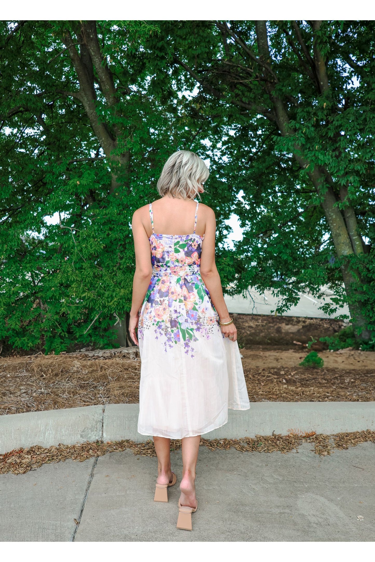 Blush Floral Tie Midi Dress