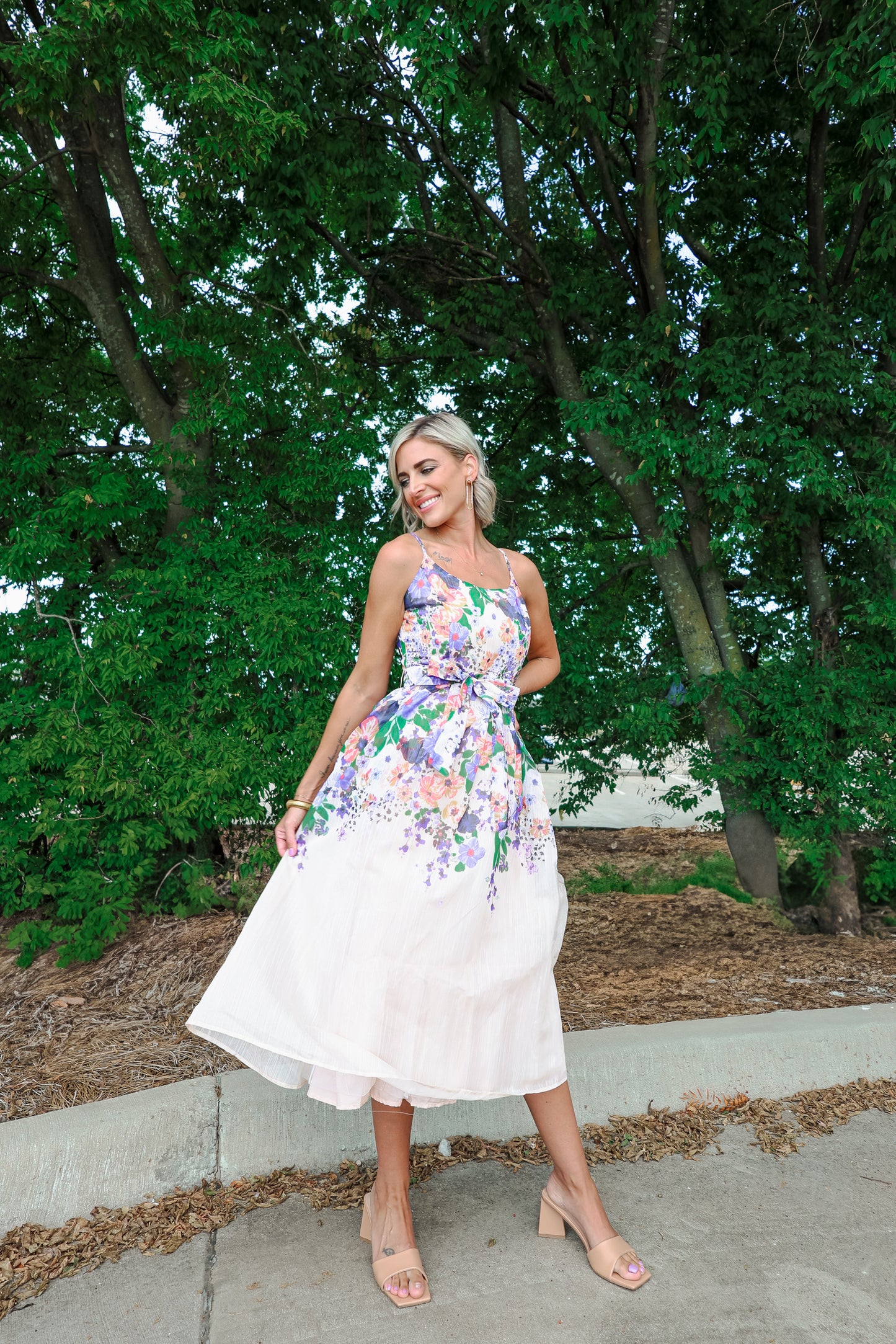 Blush Floral Tie Midi Dress