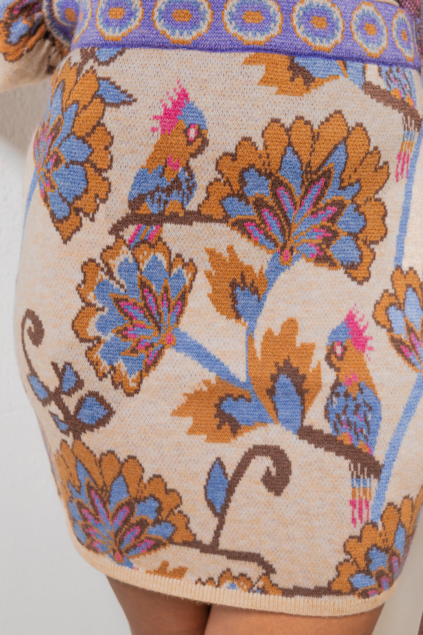 Boho Bloom Jacquard Knit Mini Skirt