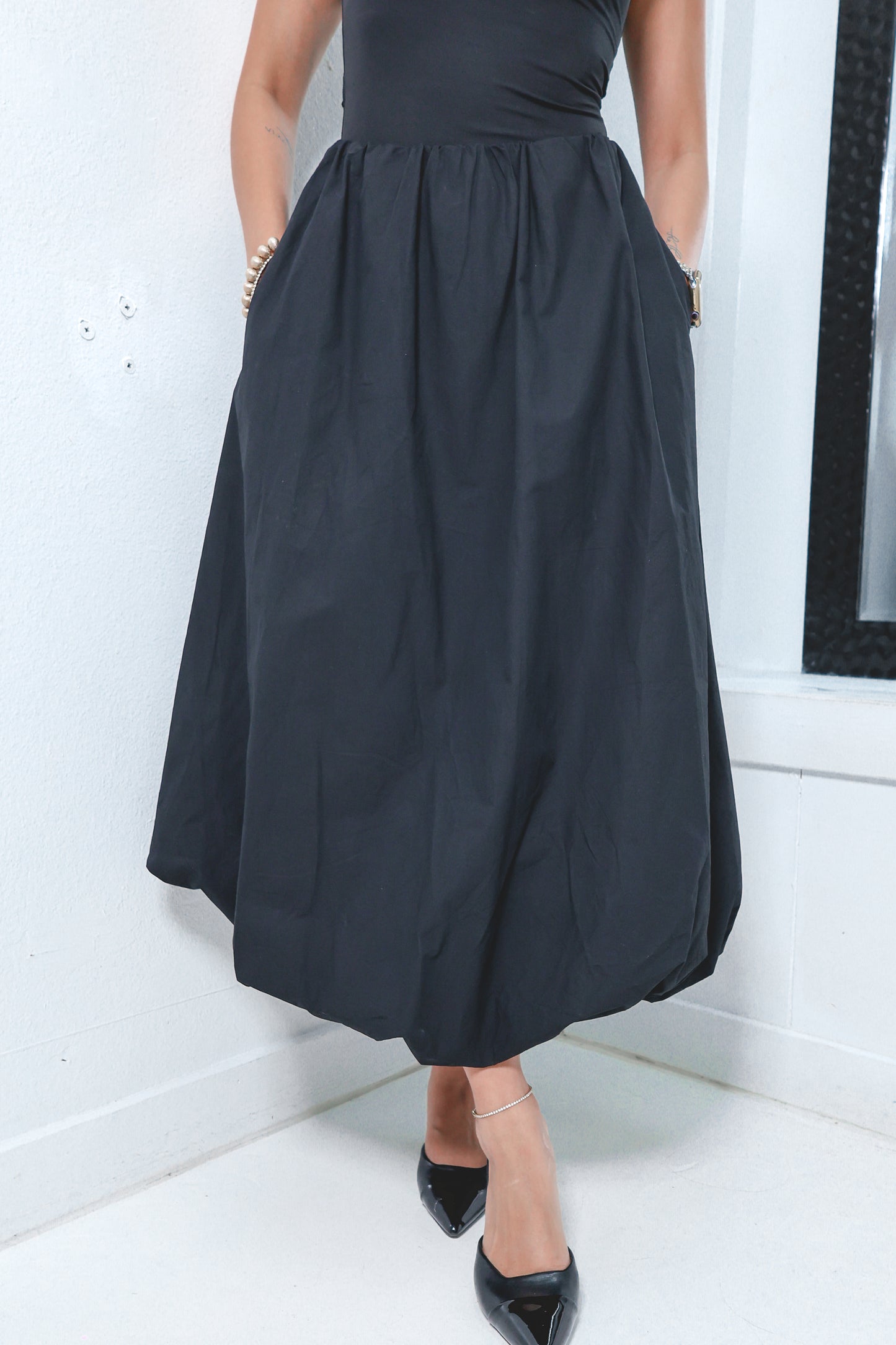 Bold in Black Bubble Midi Skirt