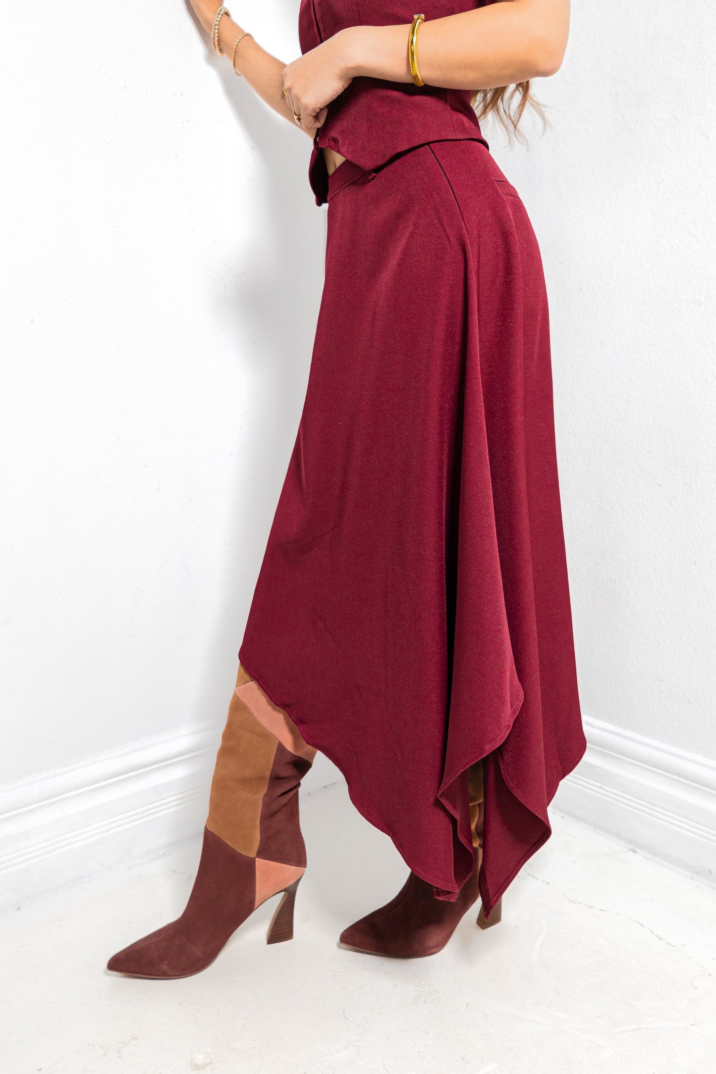 The Bordeaux Asymmetrical Midi Skirt