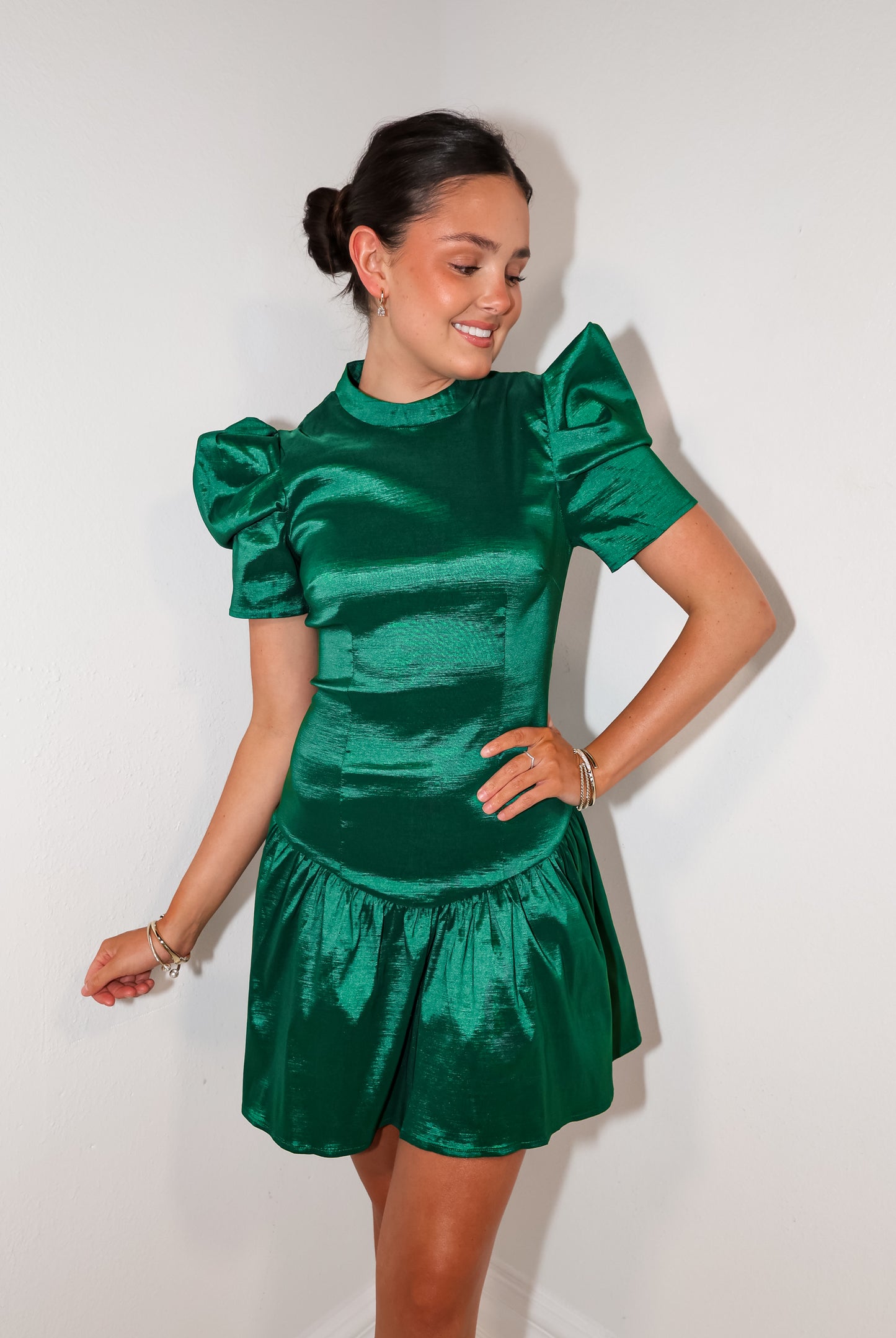 Bold & Metallic Drop Waist Mini Dress