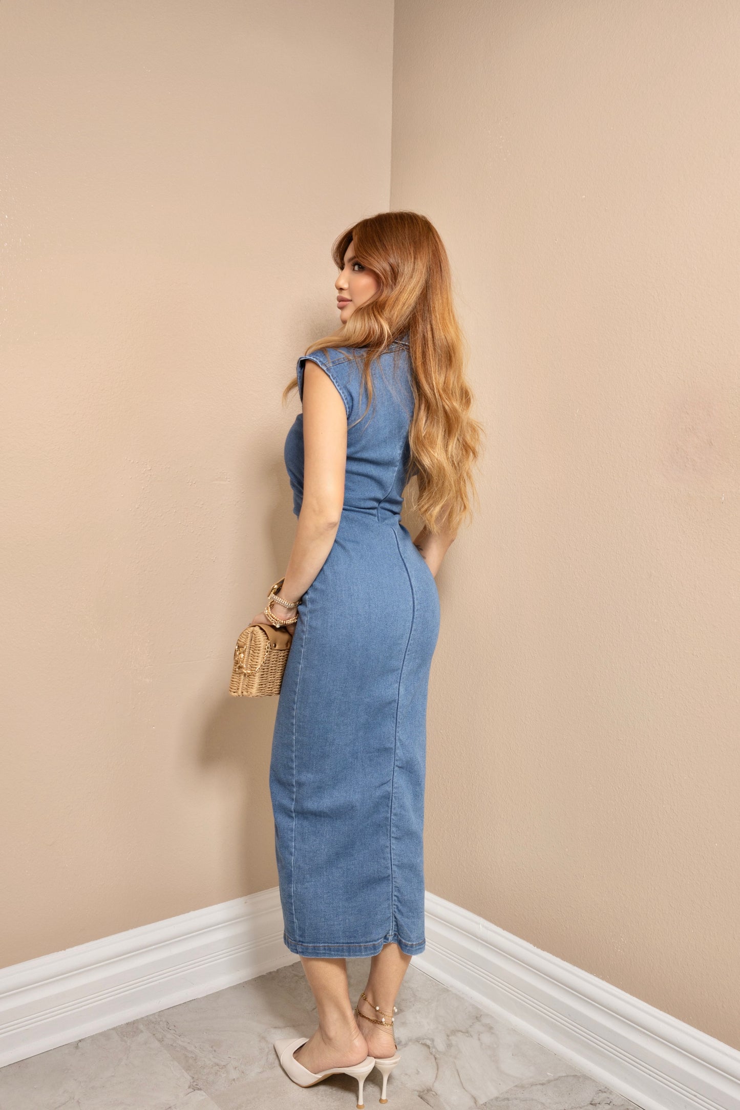Sculpted Denim Midi Dress