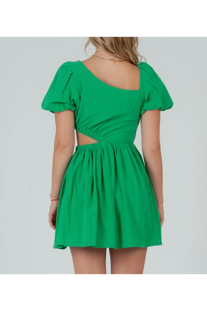 Casual Cut Out Asymmetrical Puff Sleeve Dress-Dress-KCoutureBoutique, women's boutique in Bossier City, Louisiana