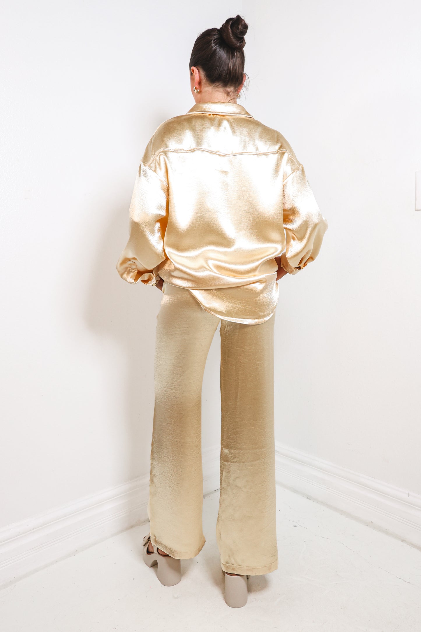 Champagne Gold Chic Button Down Top