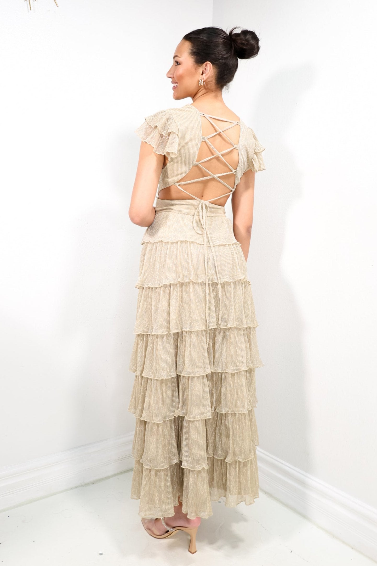 Champagne Pop Pleated Maxi Dress