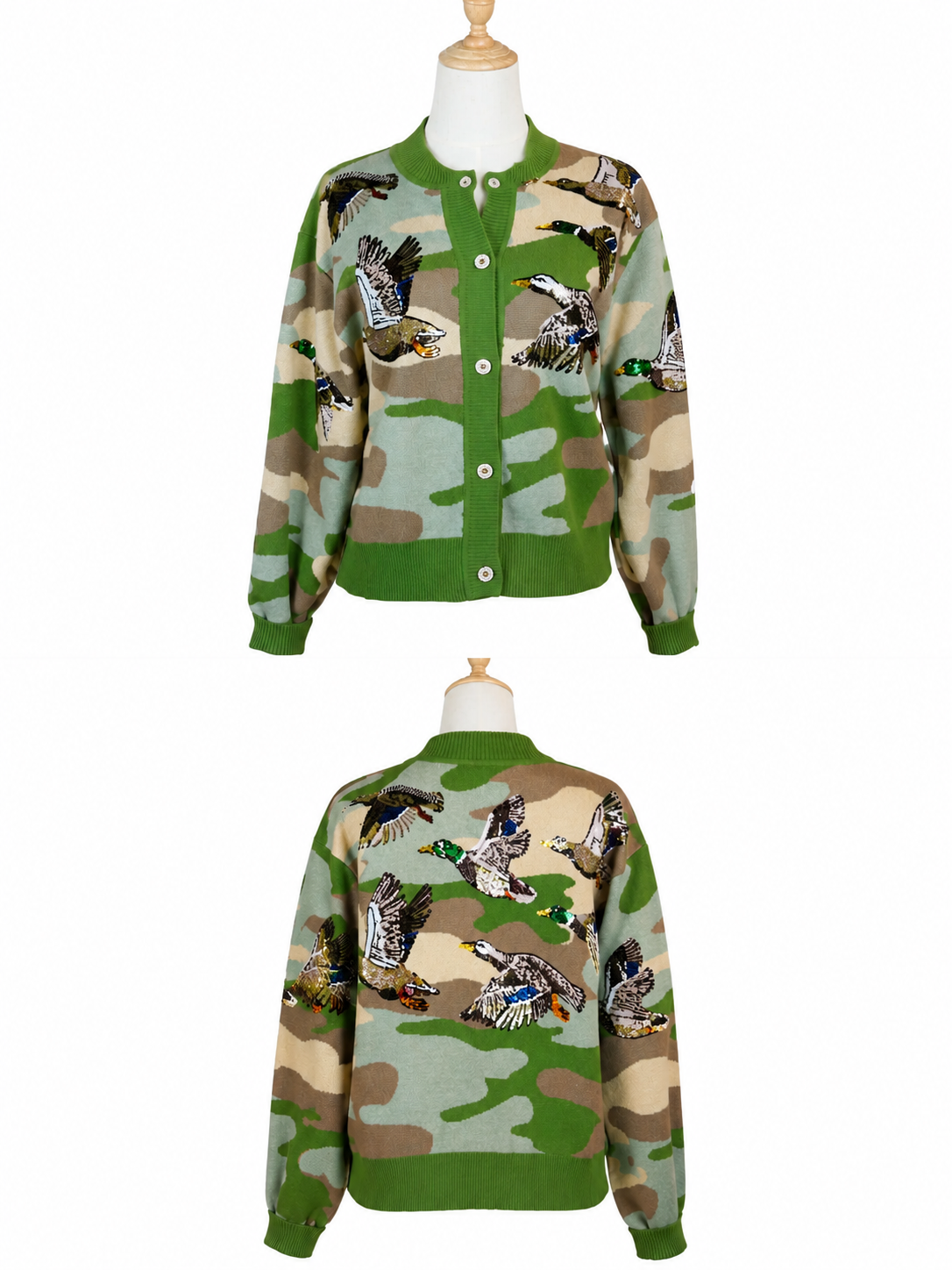 QOS Camo Flying Ducks Cardigan