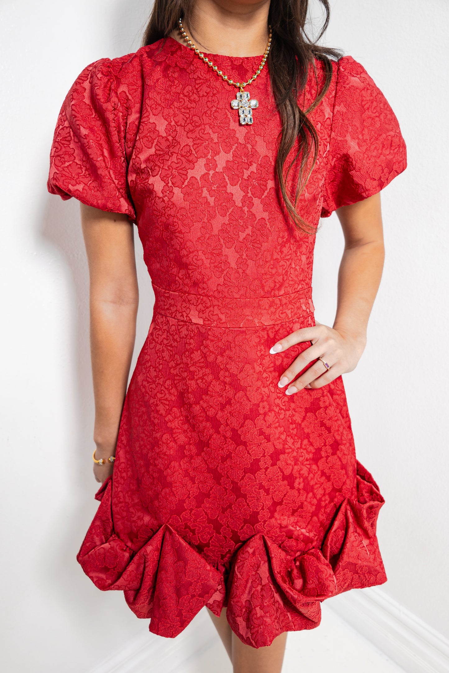 Cheers to You Jacquard Ruffle Trim Dress